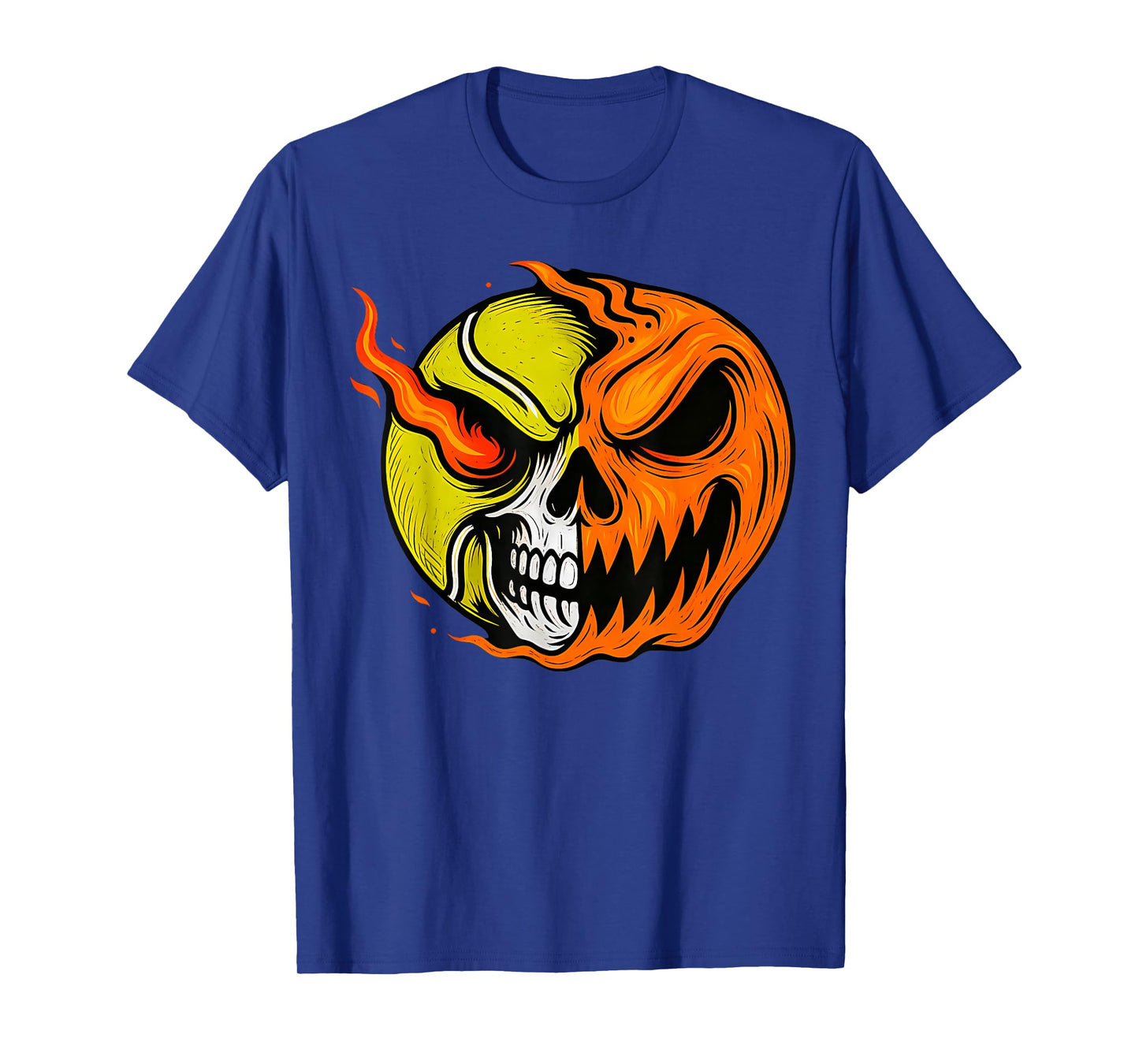 Pumpkin Skull Skeleton Spooky Tennis Player Kids Halloween T-Shirt