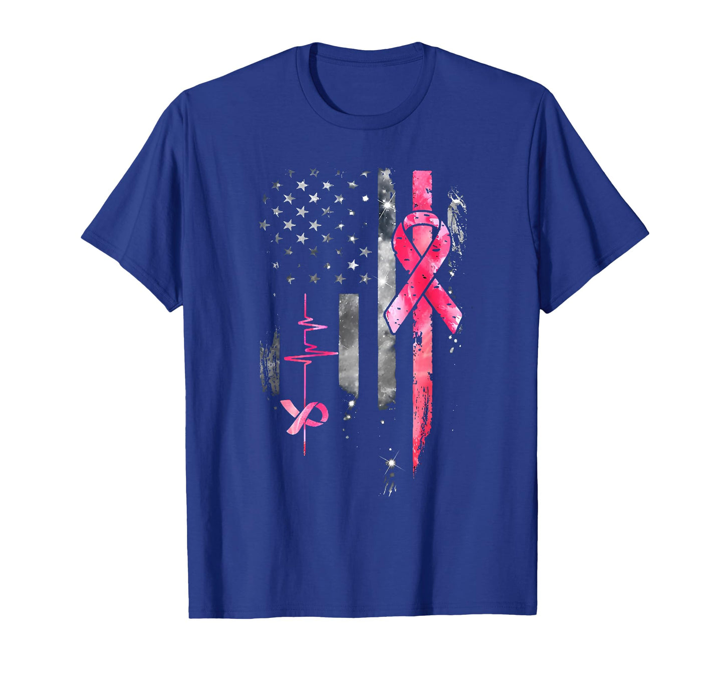 American Flag Pink Ribbon Breast Cancer Awareness Support T-Shirt