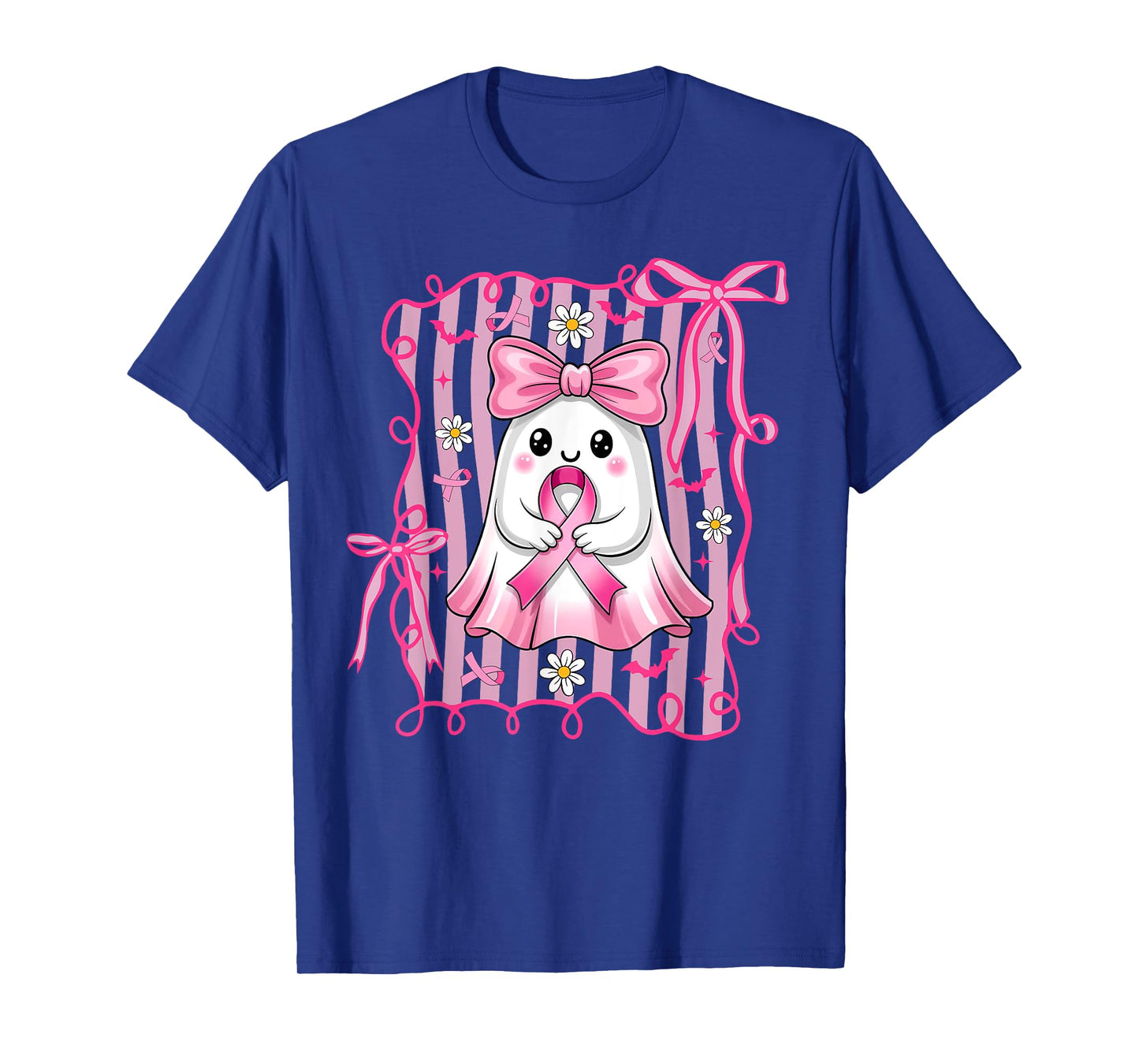 In October We Wear Pink Breast Cancer Halloween Ghost Ribbon T-Shirt