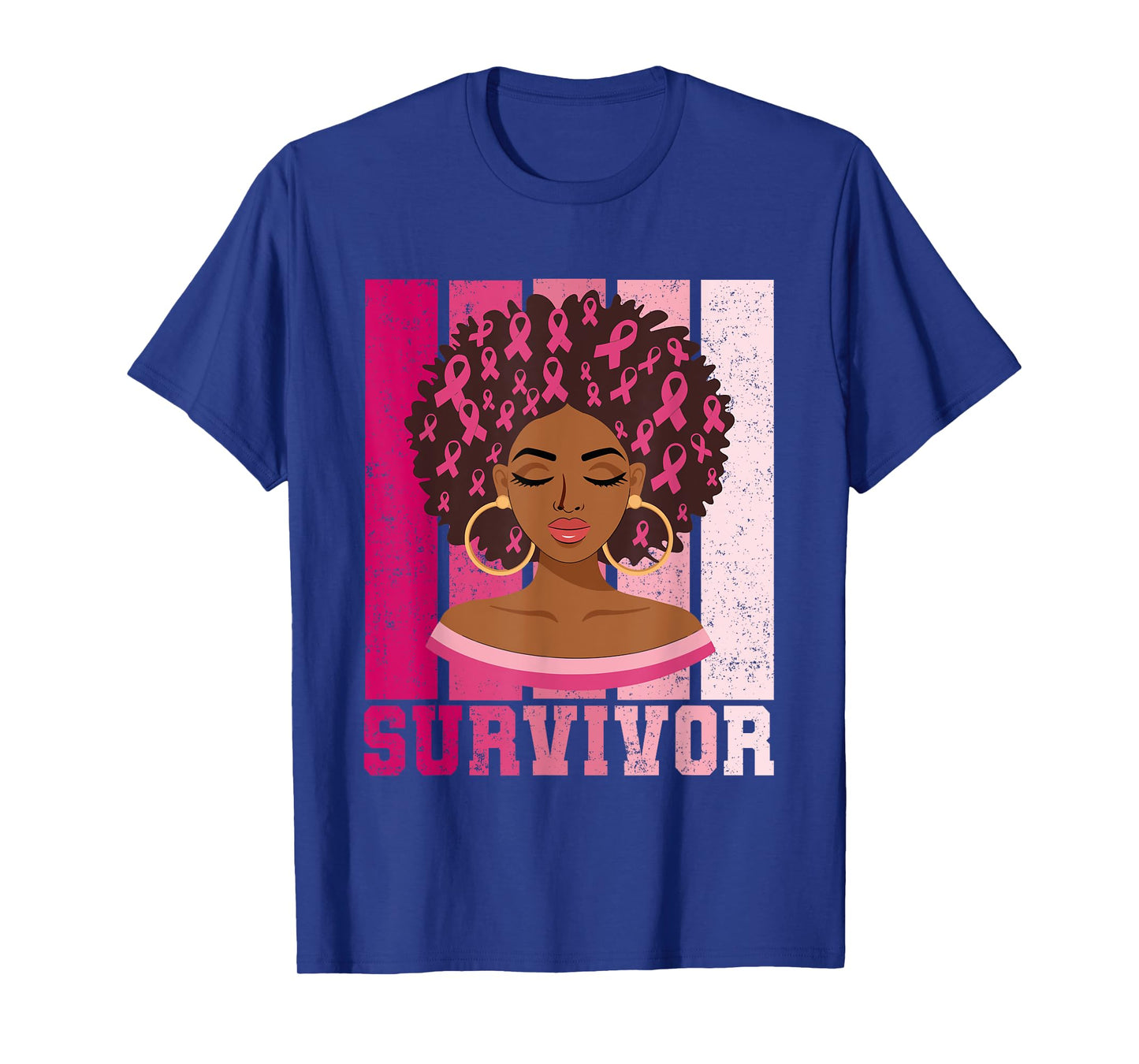 Black Woman Pink Ribbon October Breast Cancer Survivor T-Shirt