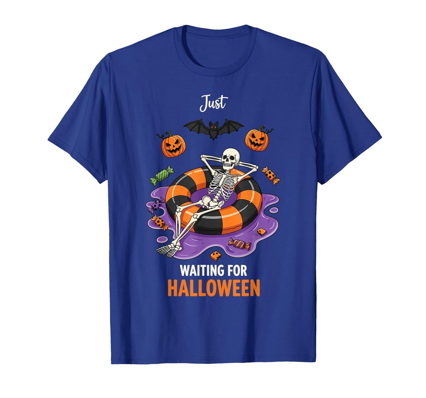 Halloween Skeleton Pool Float Candy Pumpkin Waiting T-Shirt
