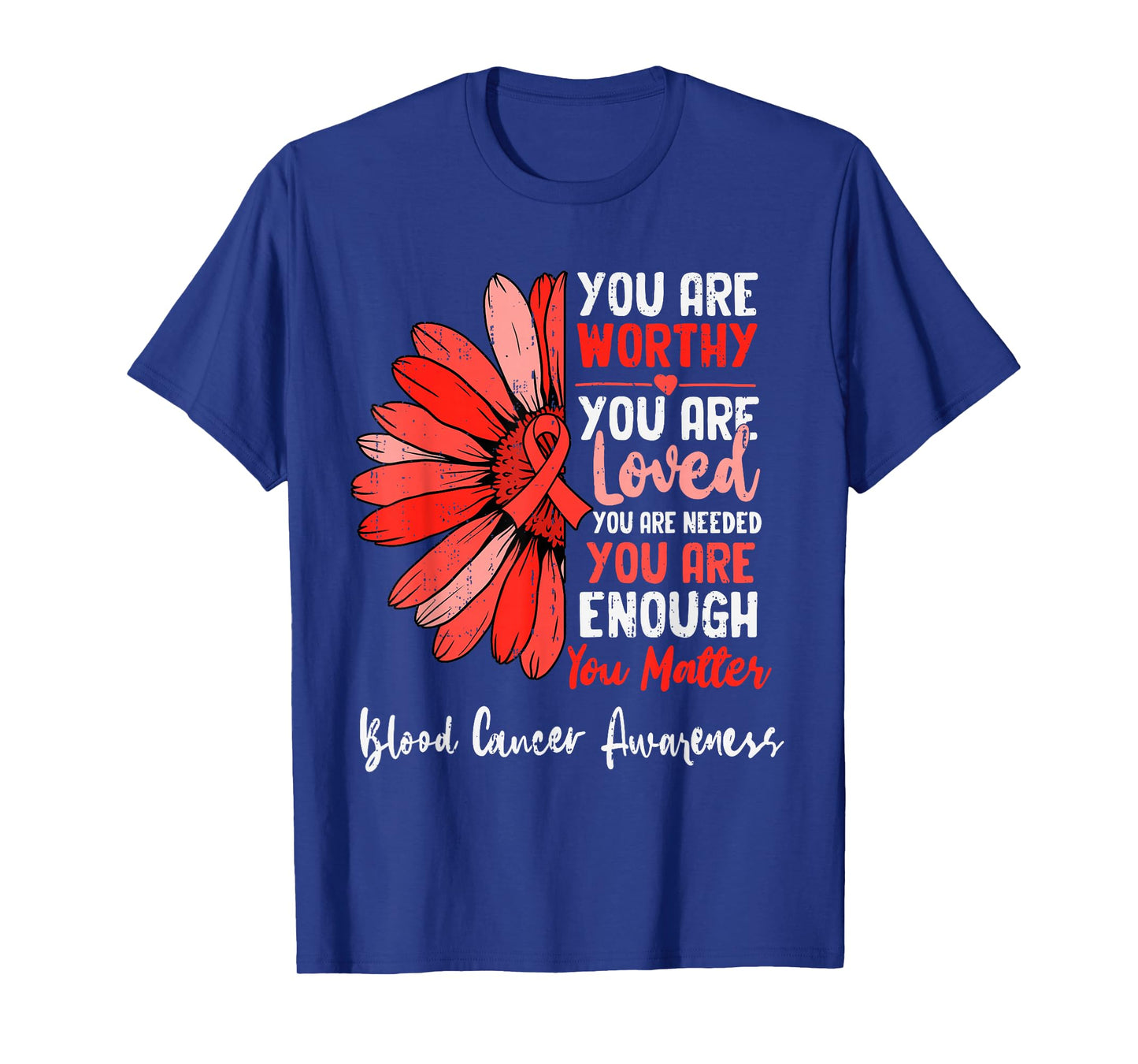 Motivational Blood Cancer Awareness Sunflower Ribbon Red T-Shirt