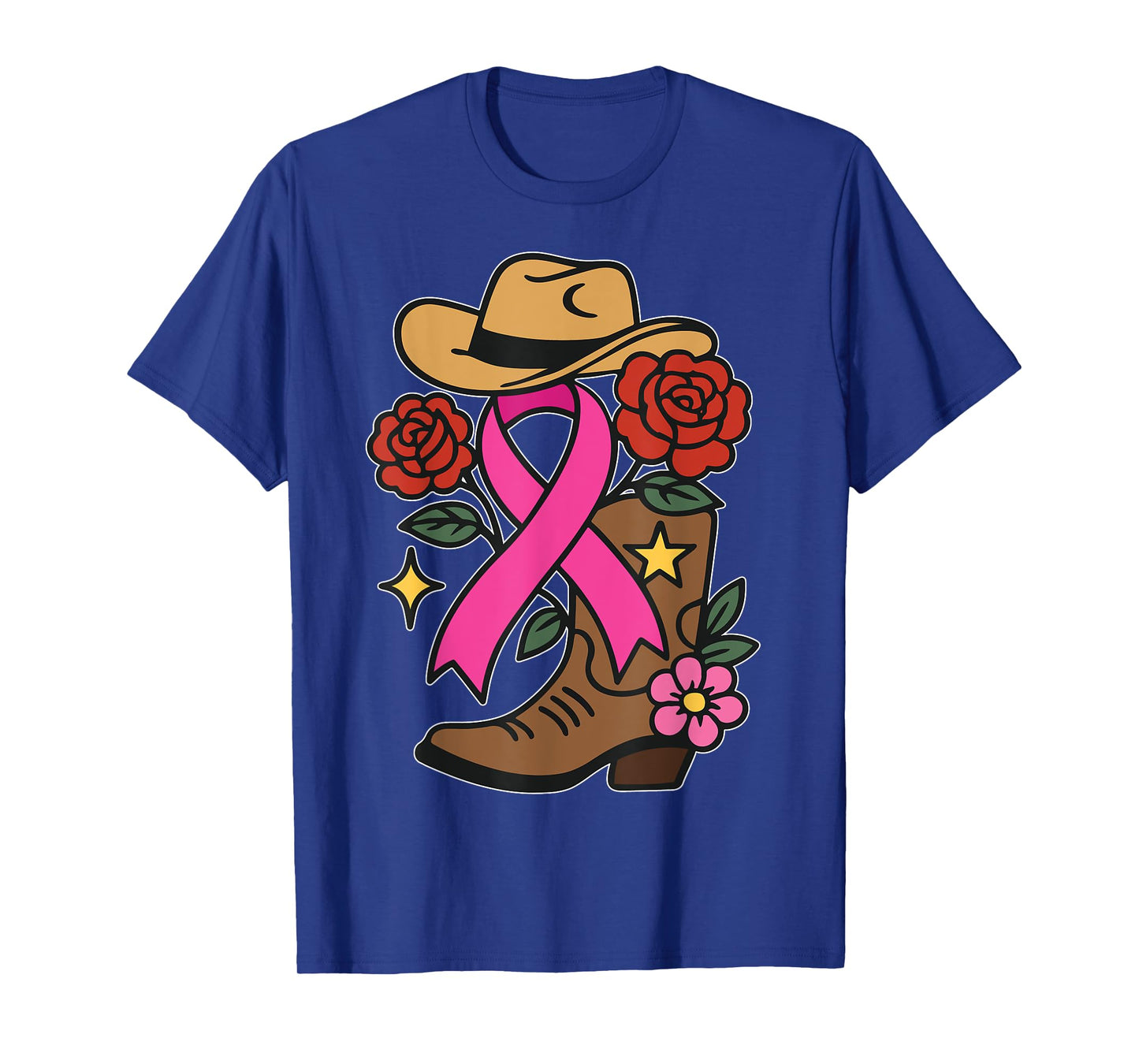 Western Breast Cancer Awareness Women Pink Ribbon Cowboy Hat T-Shirt
