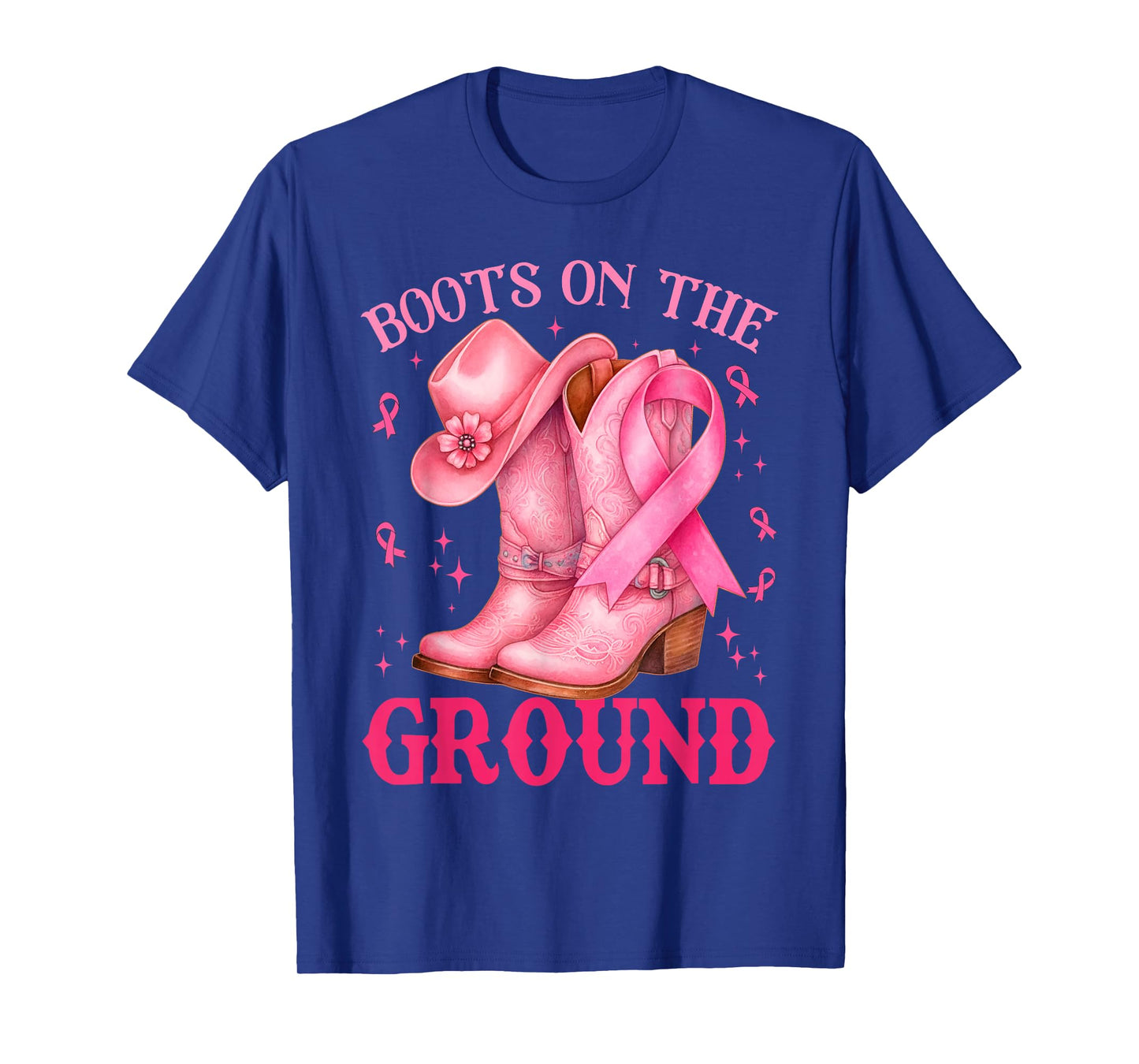Boots On The Ground Pink Cowgirl Breast Cancer Women Girls T-Shirt
