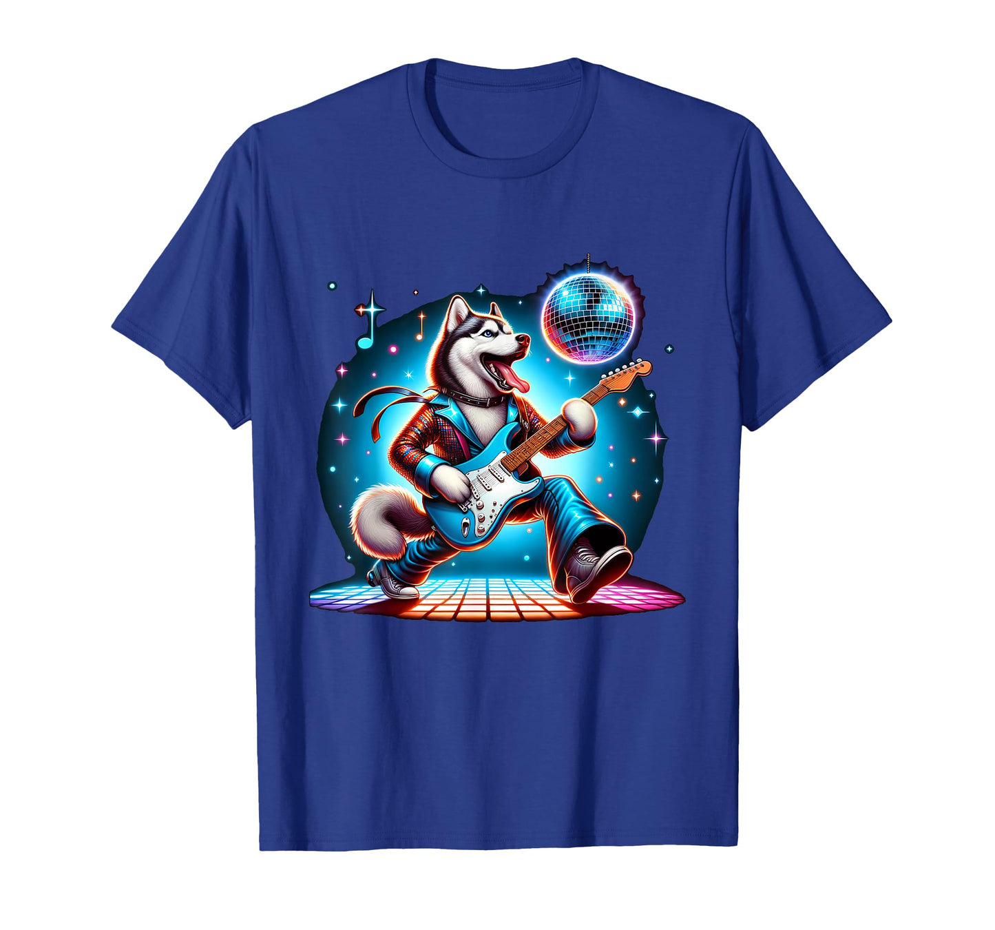Disco Ball Guitar Husky Dog Men Women Kids T-Shirt