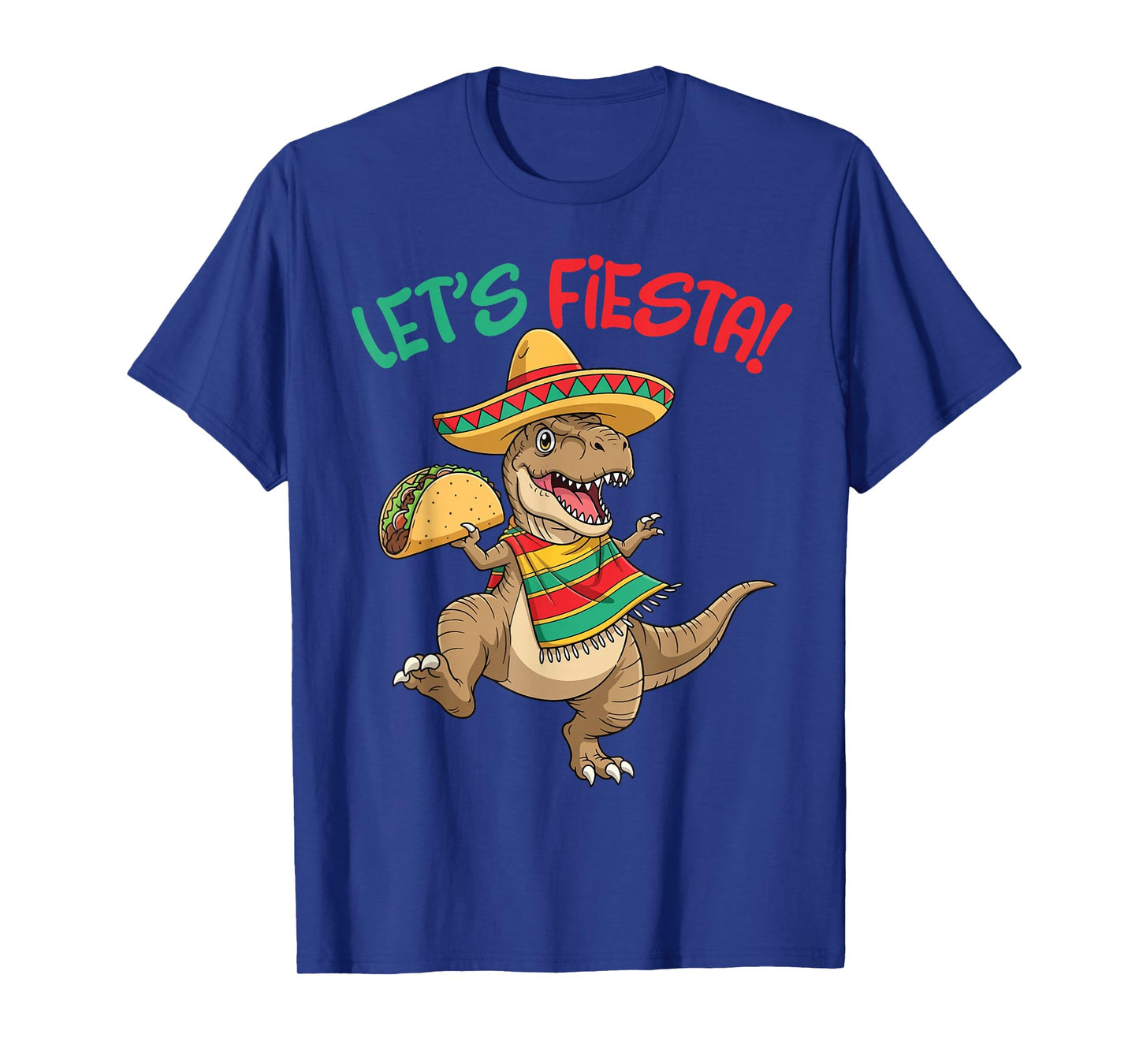 Let's Fiesta Dinosaur in Sombrero Holding A Taco Mexican T-Shirt