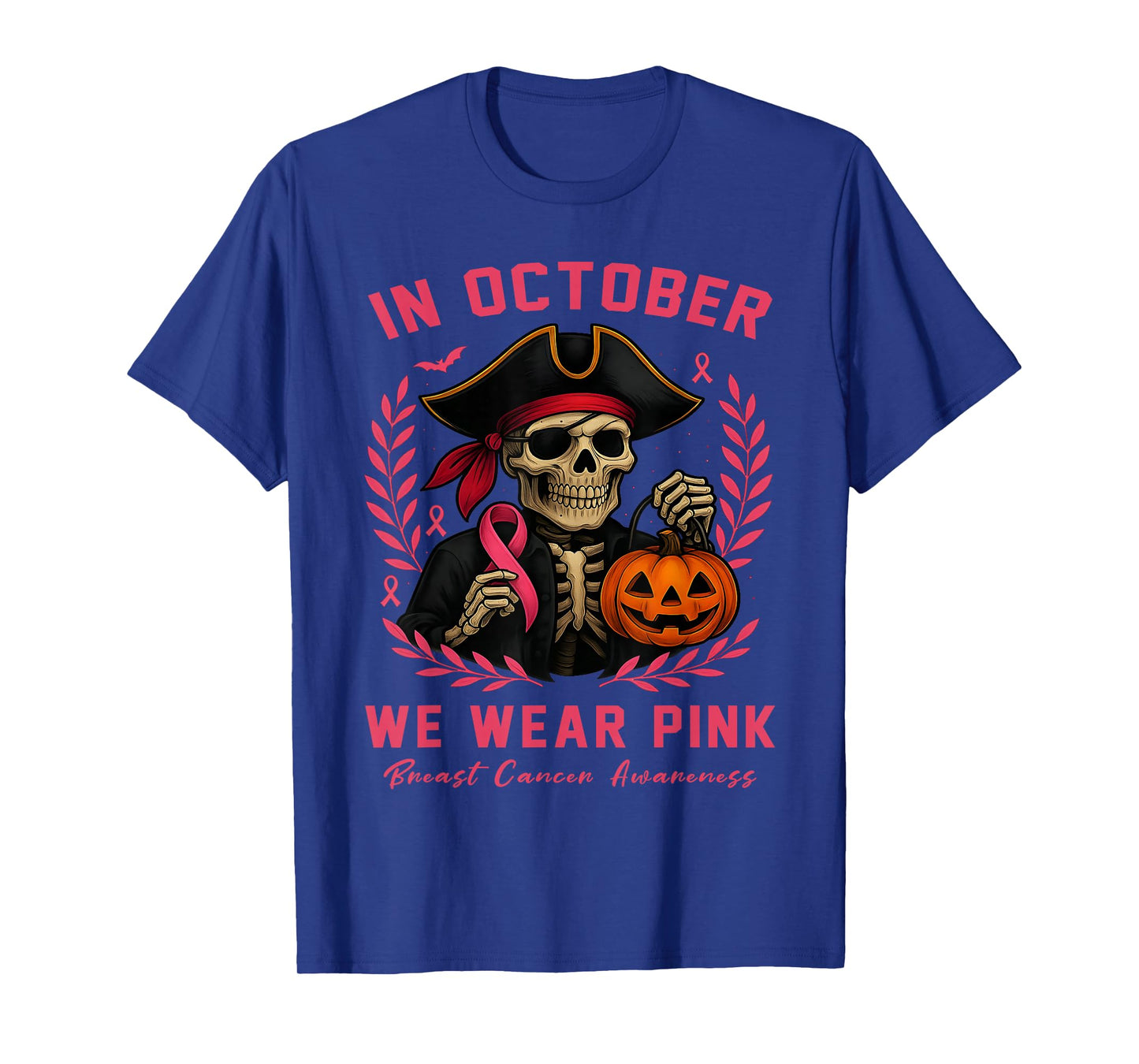 Breast Cancer Pirate Halloween in October We Wear Pink T-Shirt