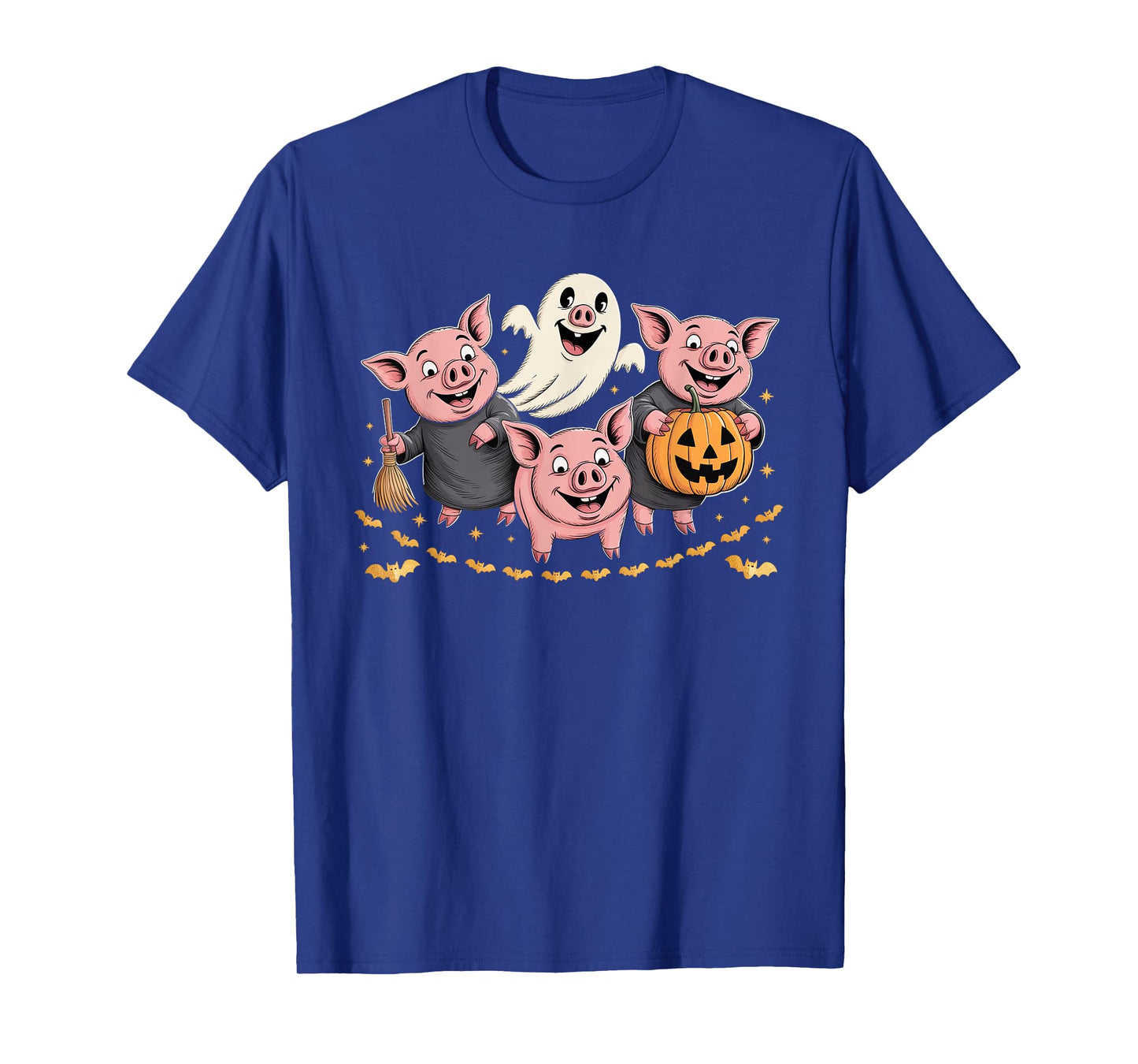 Three Halloween Pigs Cosplay Witch Boo Carved Pumpkin T-Shirt