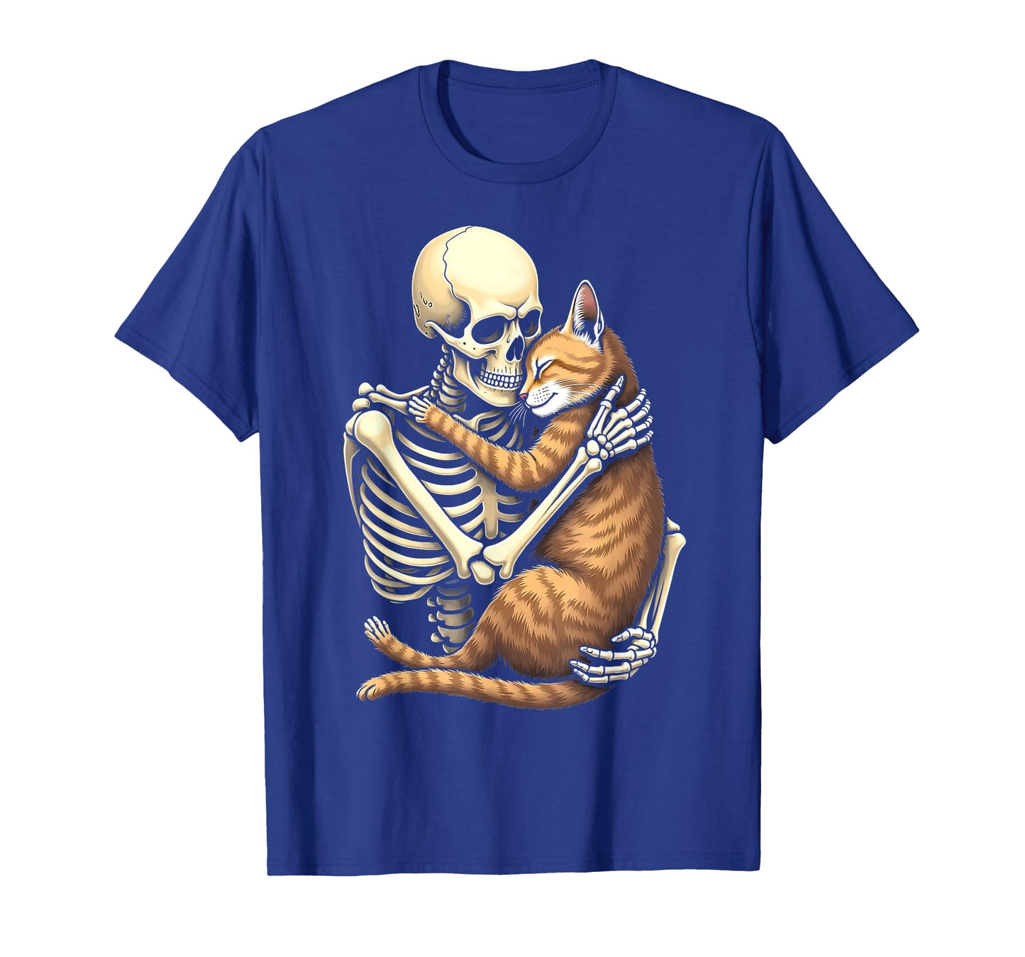 Cute Skeleton Hugging Cat Halloween Cat Lover Mom Dad T-Shirt