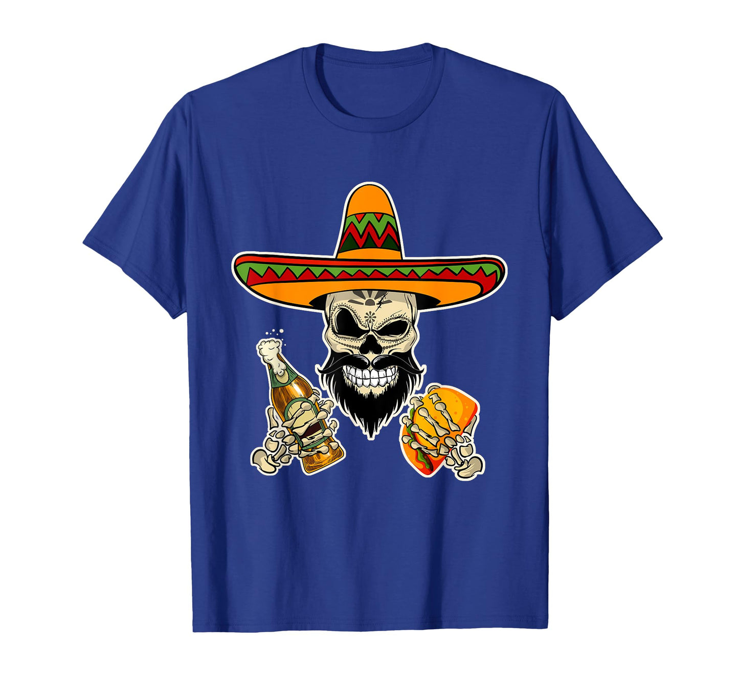 Funny Mexican Sugar Skull with Tacos and Beer T-Shirt