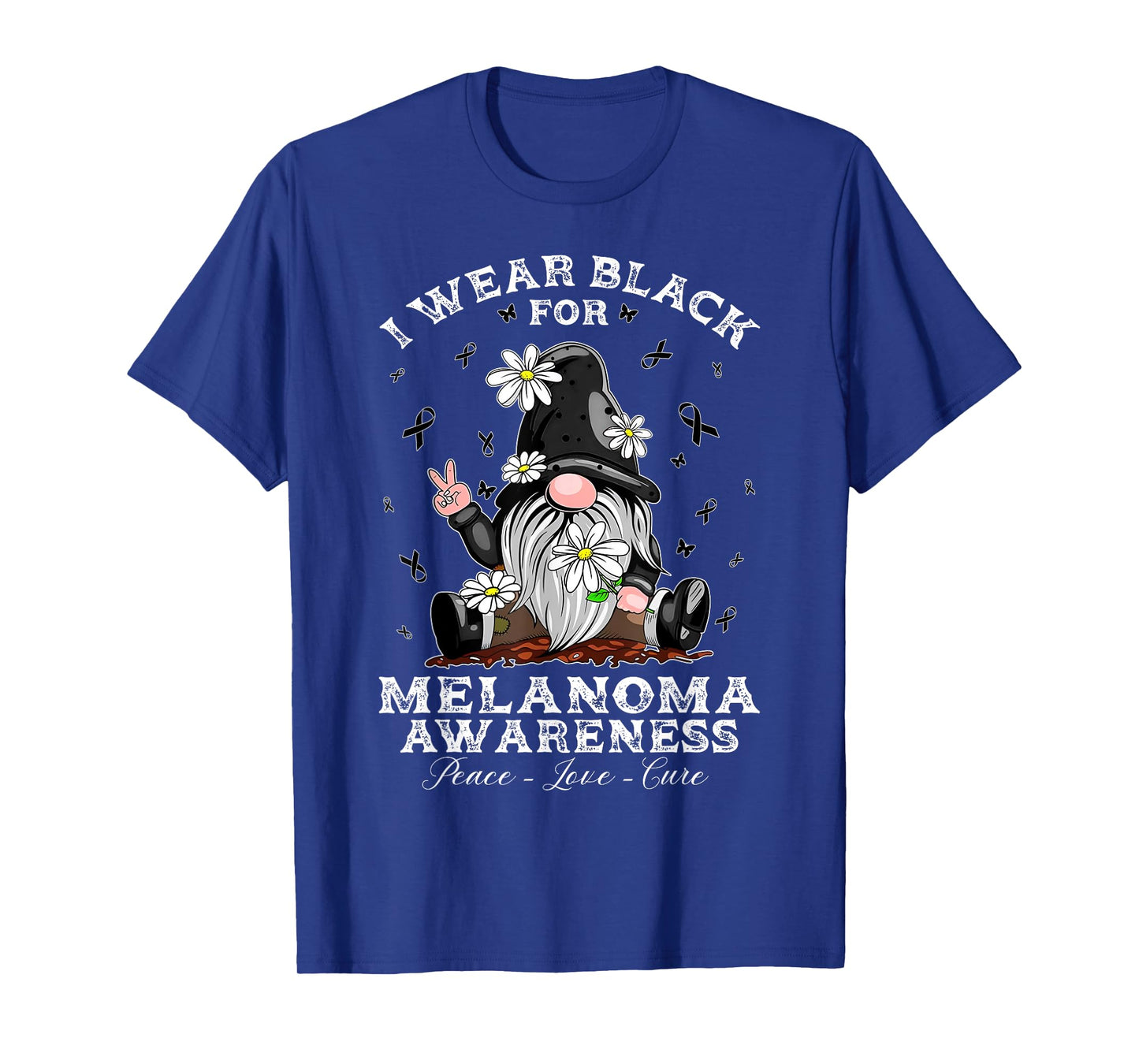 I Wear Black For Melanoma Awareness Warrior Survivor Gnome T-Shirt