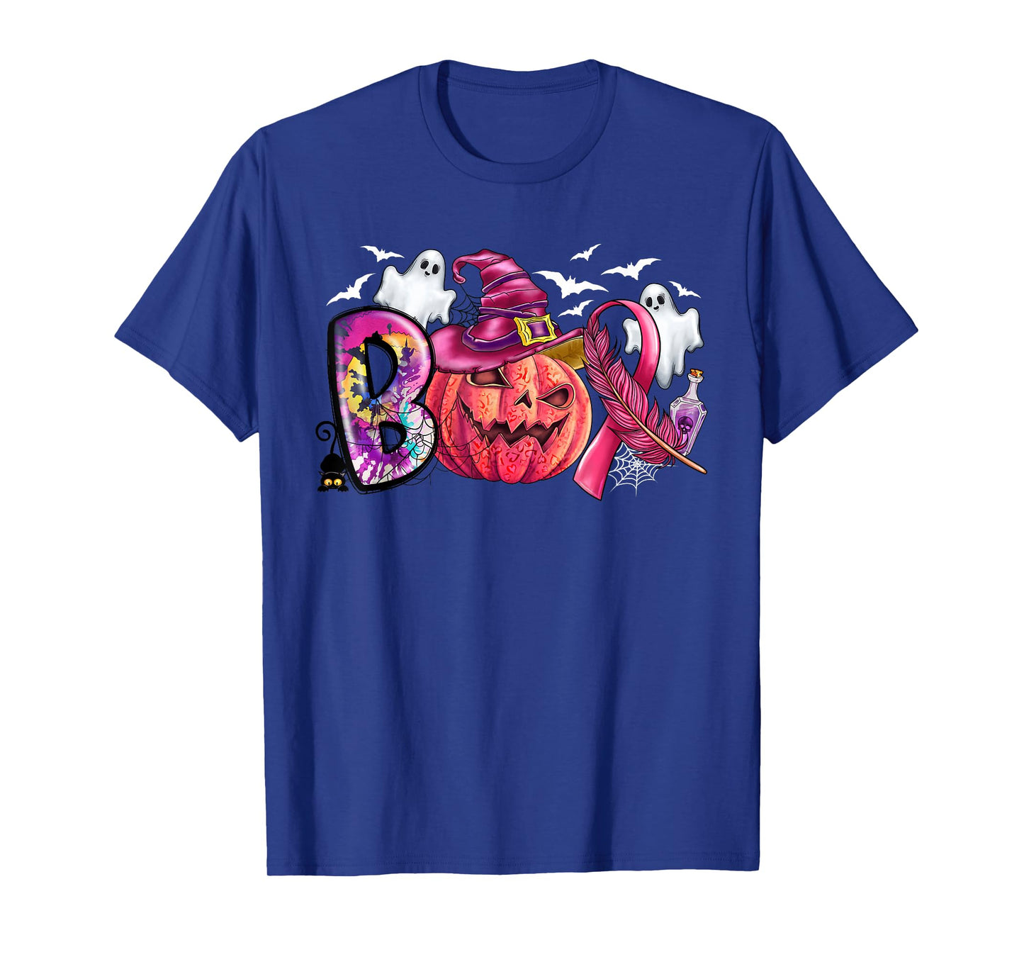 Boo Halloween Pumpkin Pink Ribbon Witch Breast Cancer Ribbon T-Shirt