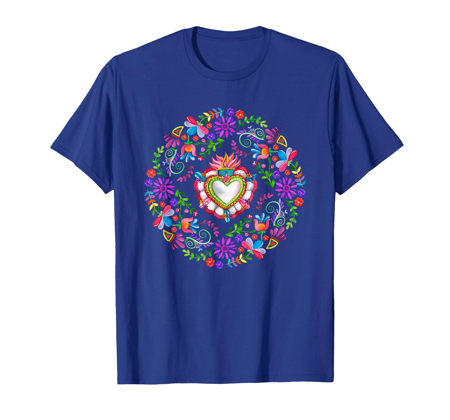 Colourful Floral Embroidery Heart Pattern Mexican Otomi T-Shirt
