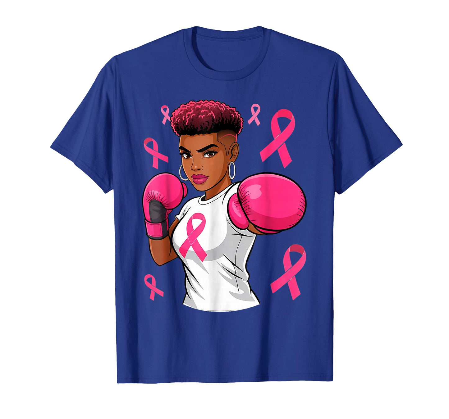 Women Black African American Breast Cancer Afro Pink Ribbon T-Shirt