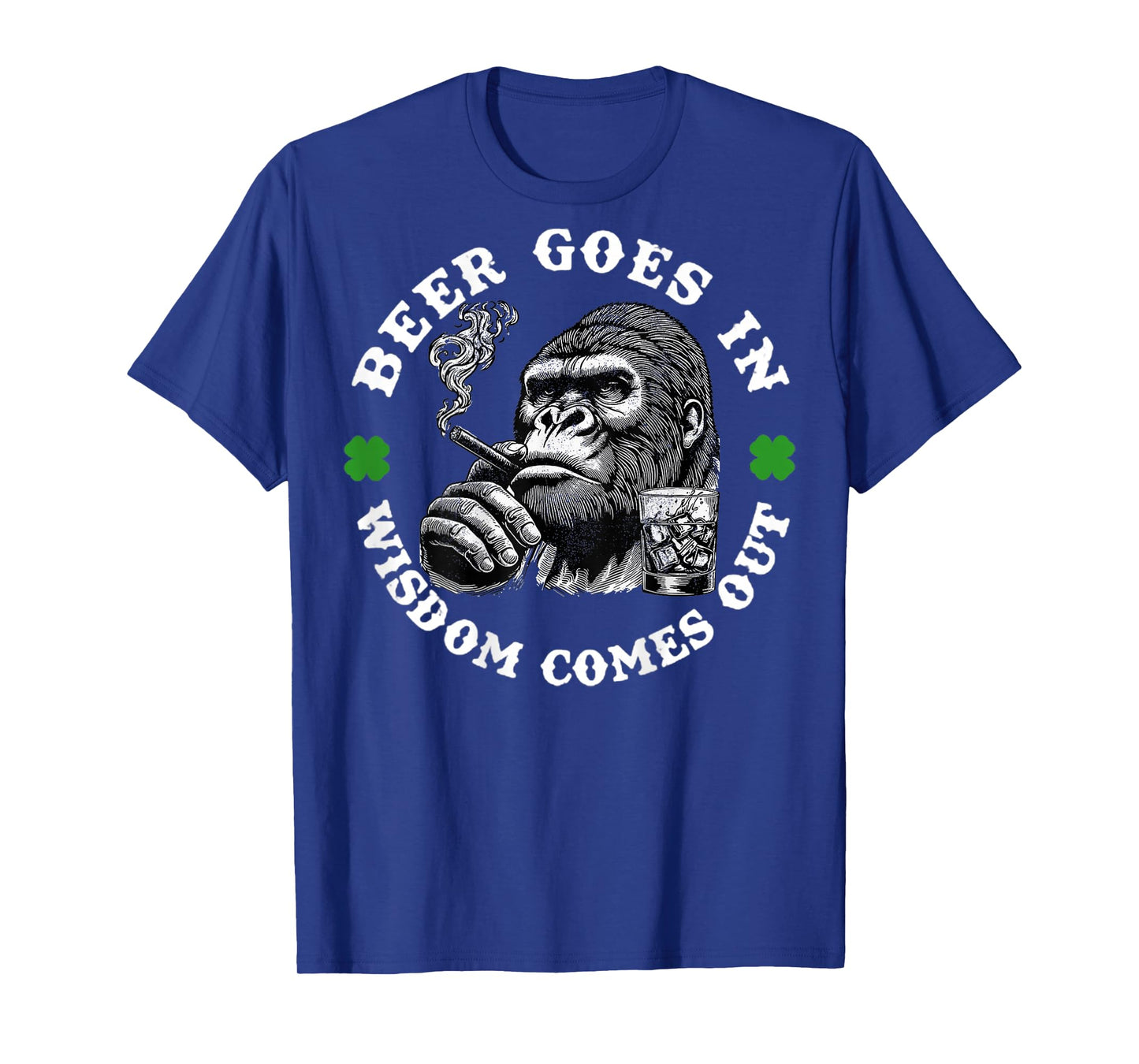Beer Goes in Wisdom Comes Out Monkey (On Back) T-Shirt