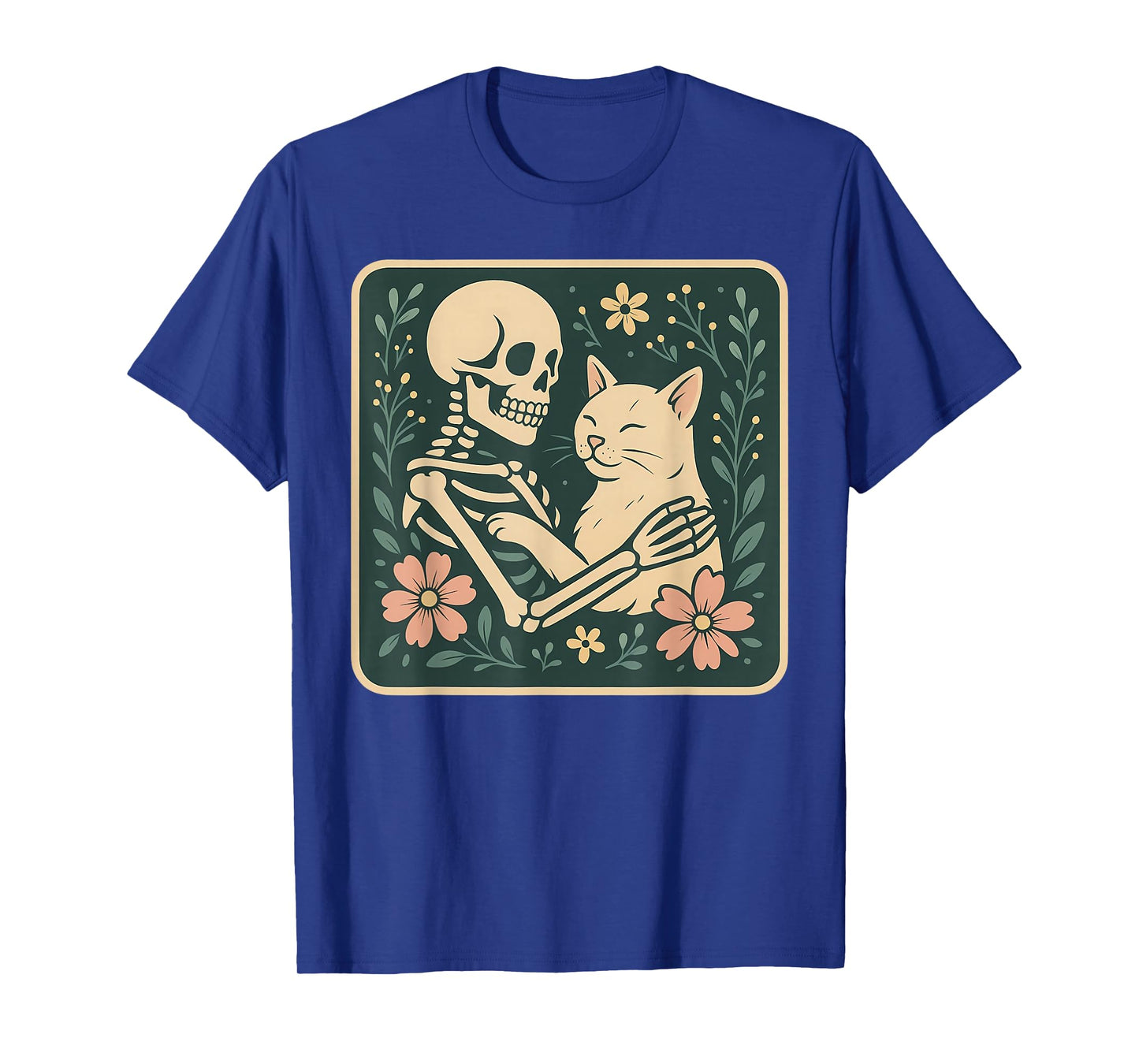 Spooky Skeleton Hugging Cat Owner Halloween Graphic T-Shirt