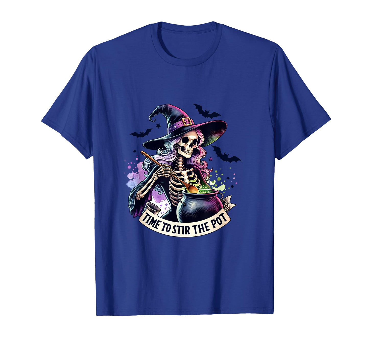 Time to Stir The Pot Skeleton Woman Witch Halloween Pin-Up T-Shirt