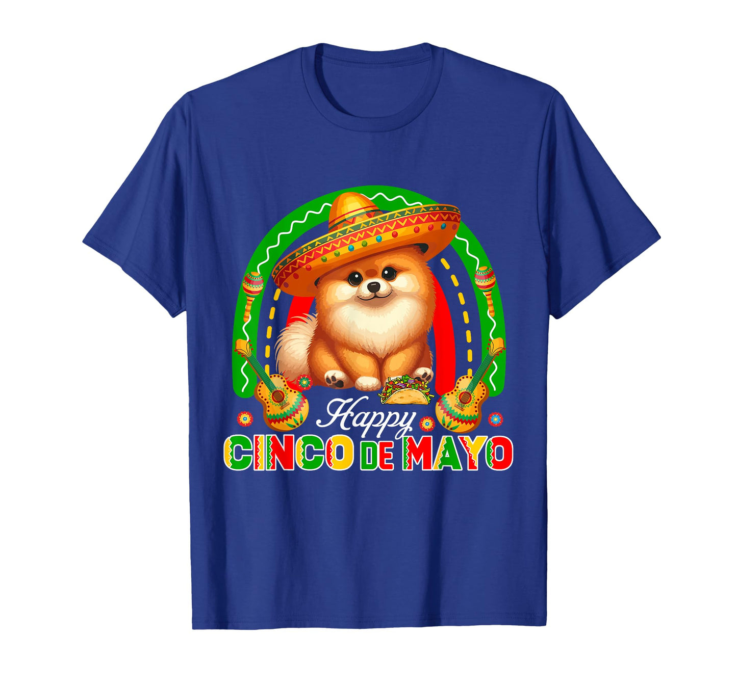 Happy Cinco De Mayo Pomeranian Sombrero Mexican Rainbow T-Shirt