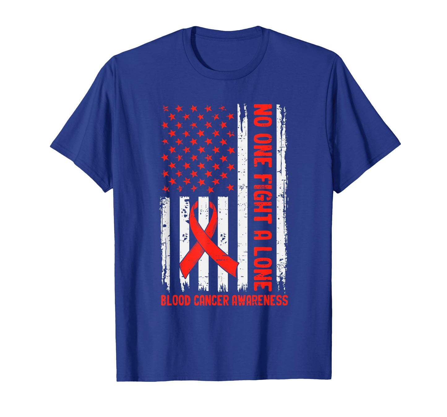 Blood Cancer Awareness American Flag Ribbon Red Support Men T-Shirt