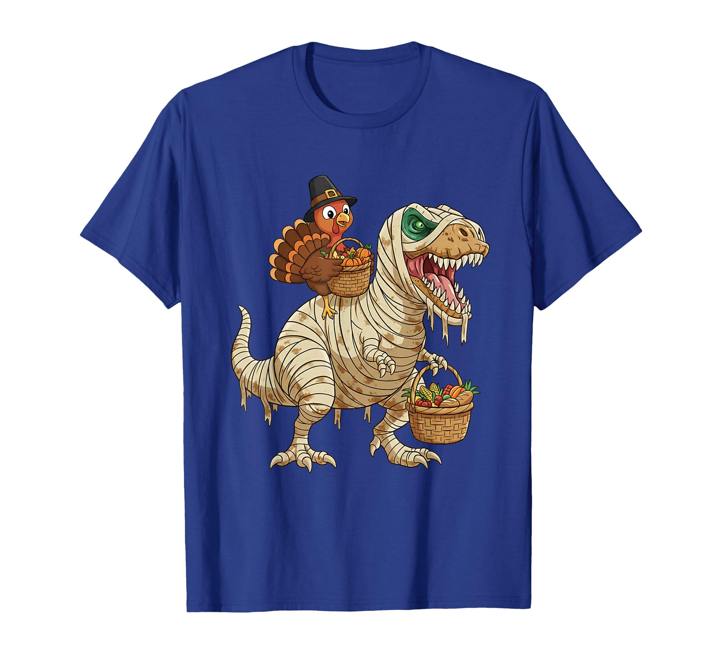 Skeleton Turkey Riding Mummy Dinosaur Funny Thanksgiving T-Shirt