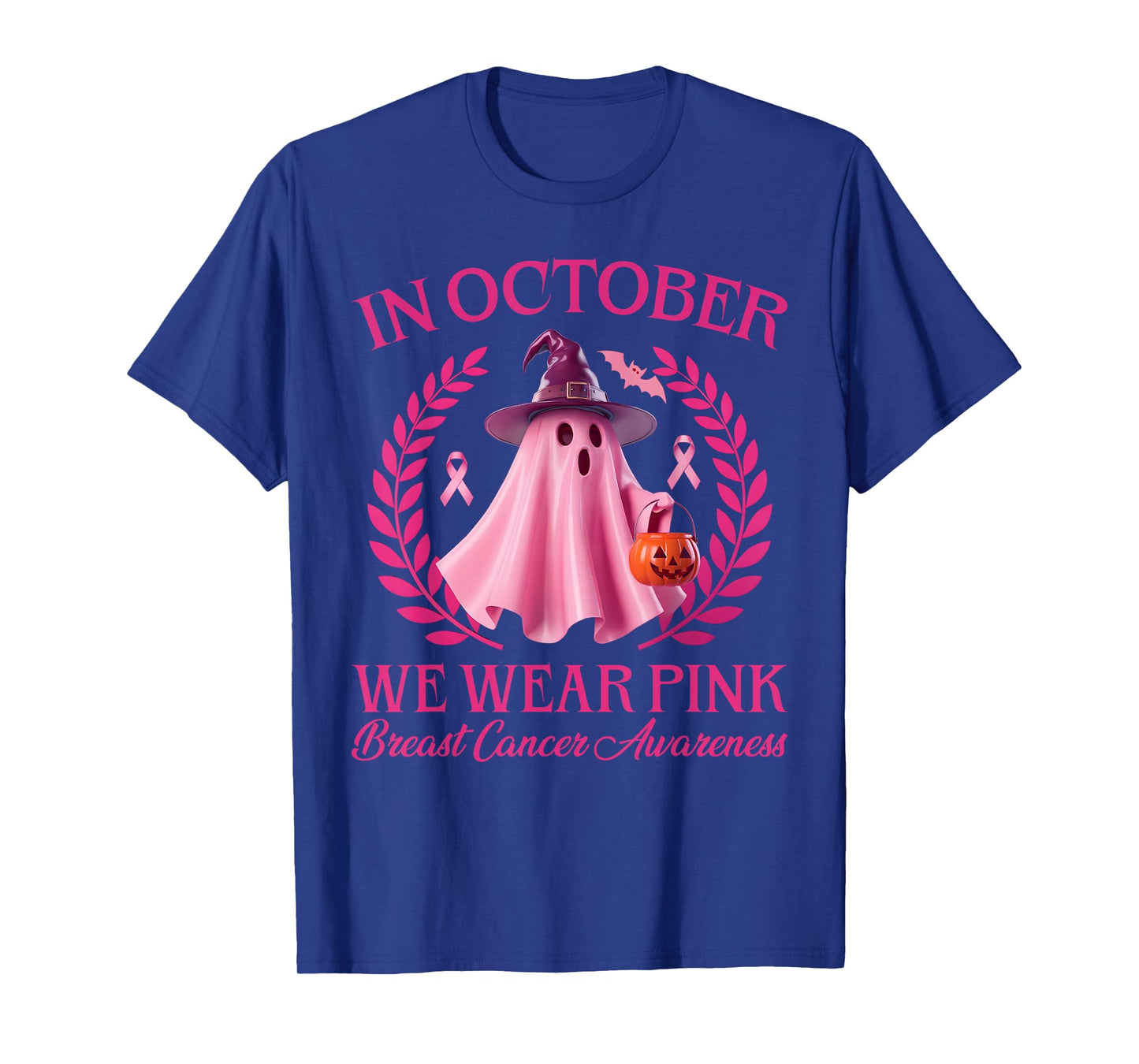 Spooky Pink Ghost Halloween October Breast Cancer Awareness T-Shirt