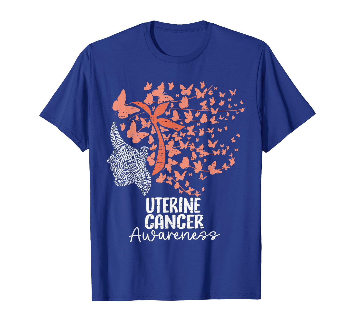 Uterine Cancer Awareness Butterfly Hair Ribbon Peach Womens T-Shirt