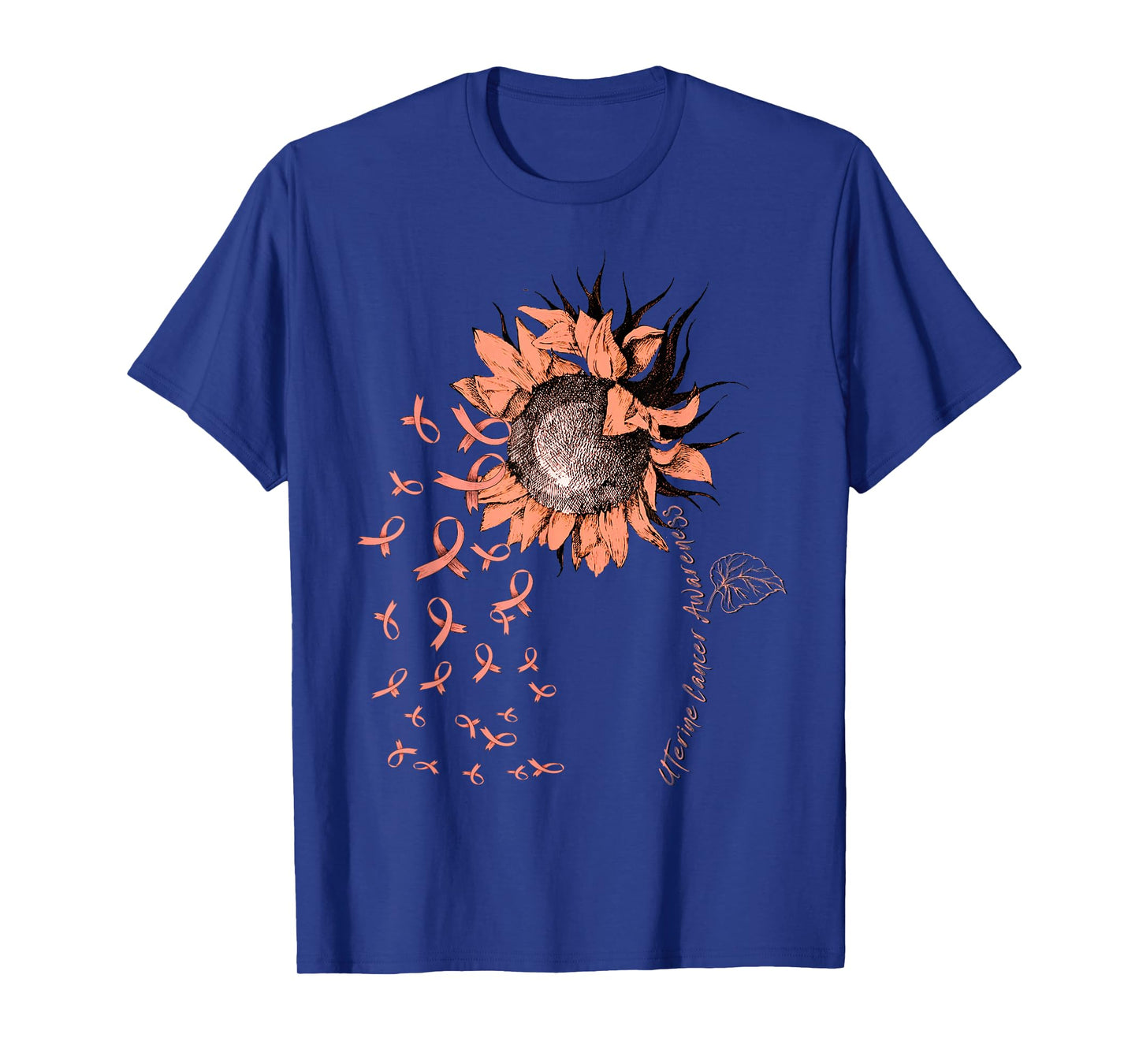 UTERINE CANCER Awareness Sunflower Peach Ribbon T-Shirt
