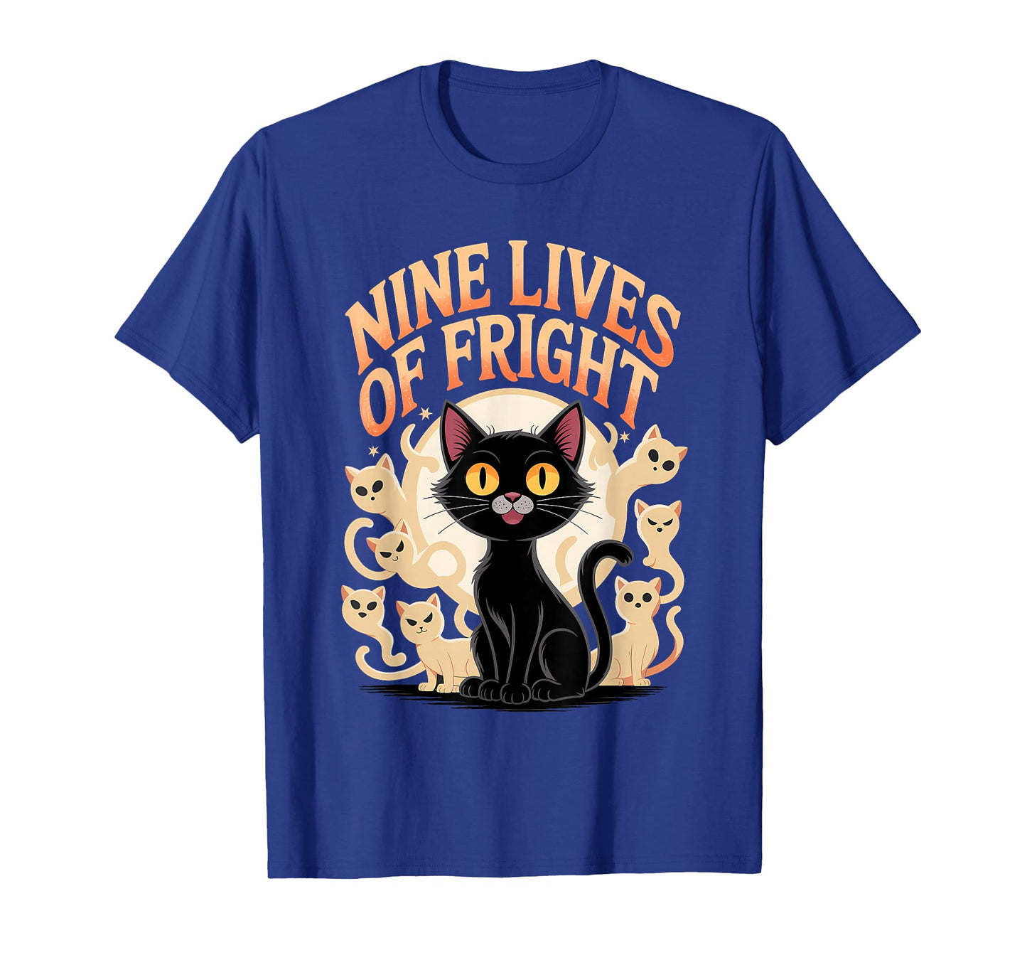 Nine Lives of Fright Funny Cat Ghost Halloween T-Shirt