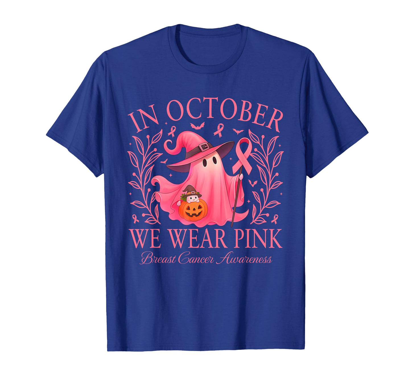 in October We Wear Pink Witch Breast Cancer Women Halloween T-Shirt