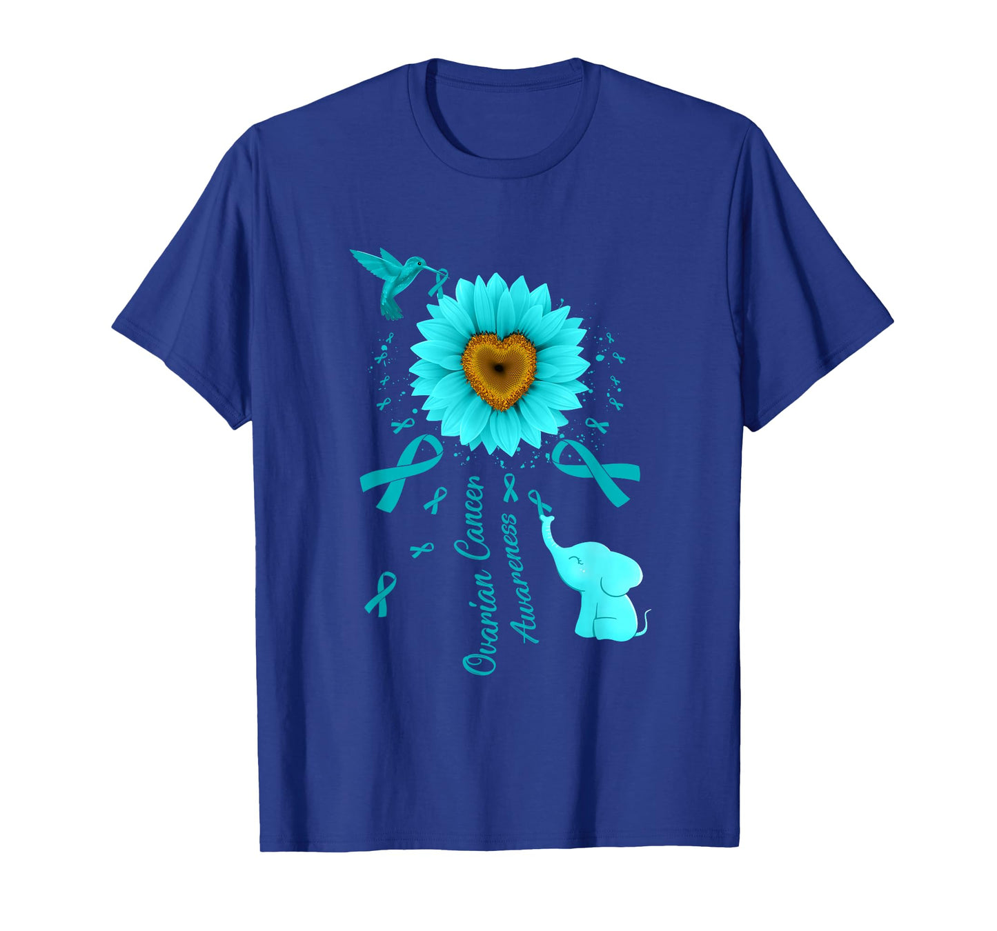 Sunflower Hummingbird Elephant Ovarian Cancer Awareness T-Shirt