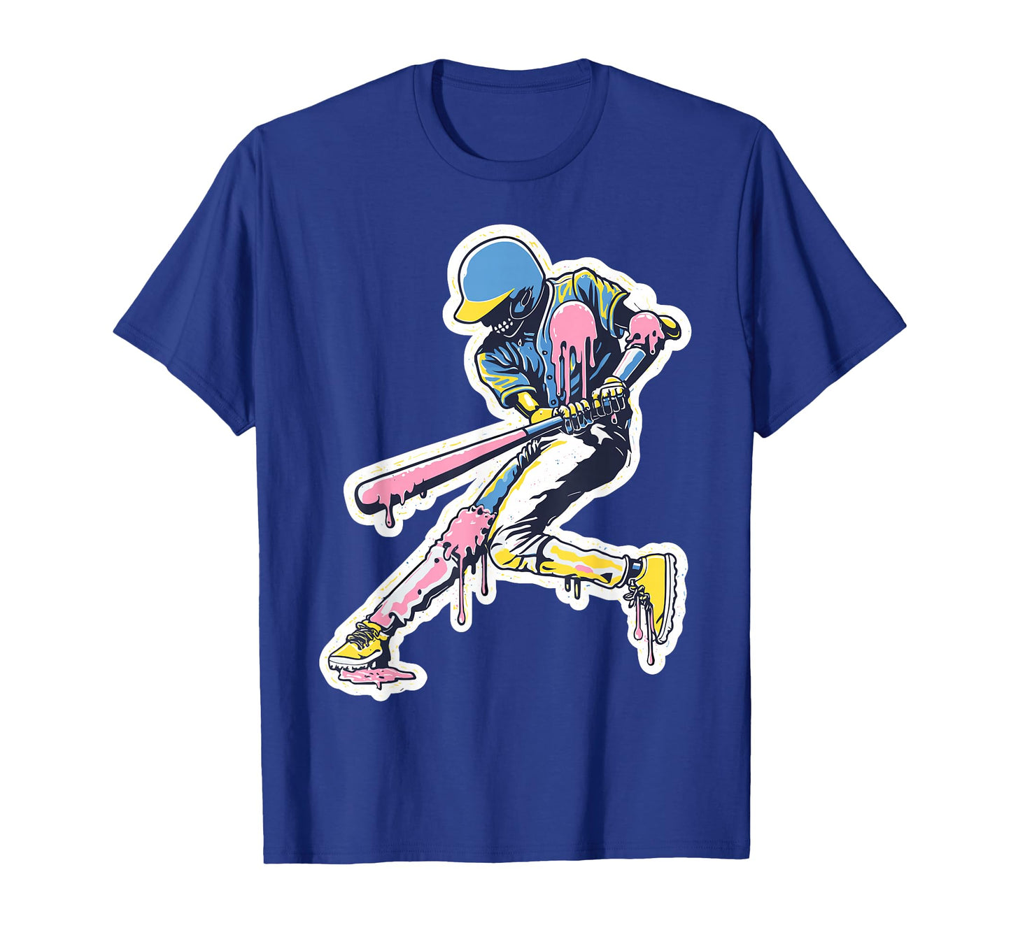 Retro Skeleton Baseball Drip Graphic Ice Cream T-Shirt