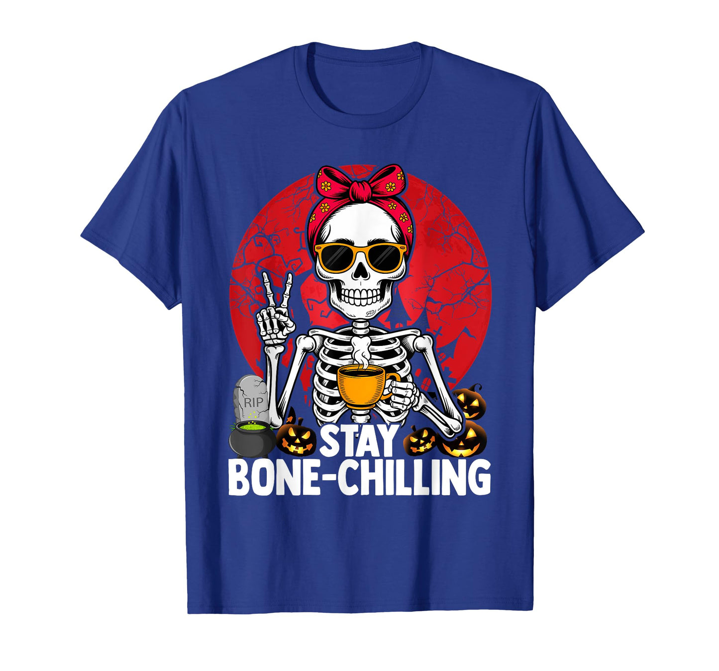Skeleton Drinking Coffee Halloween Costume Funny Bones T-Shirt
