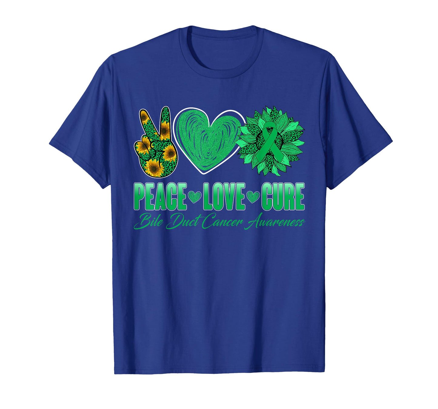 Peace Love Cure Sunflower Bile Duct Cancer Awareness Warrior T-Shirt