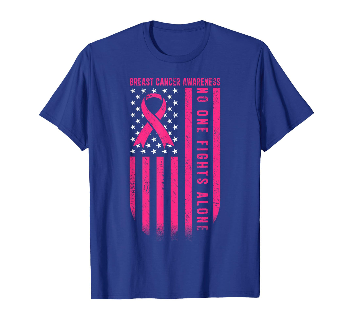 No One Fights Breast Cancer Alone American Flag Pink Ribbon T-Shirt