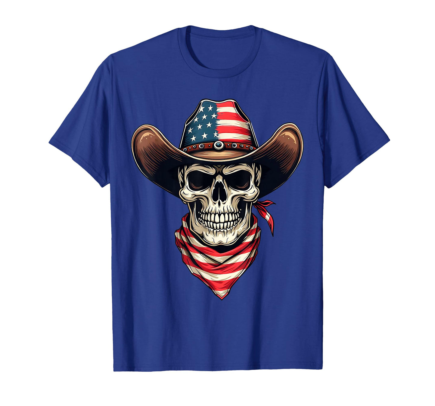 Western Cowboy Skeleton Skull Us American Flag Cowgirl Rodeo T-Shirt