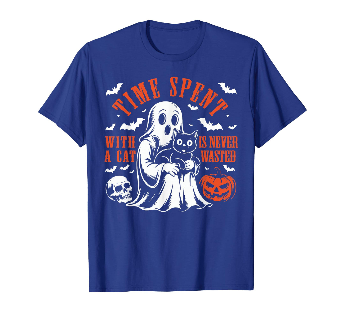 Time Spent with A Cat is Never Wasted Boo Halloween Ghost T-Shirt