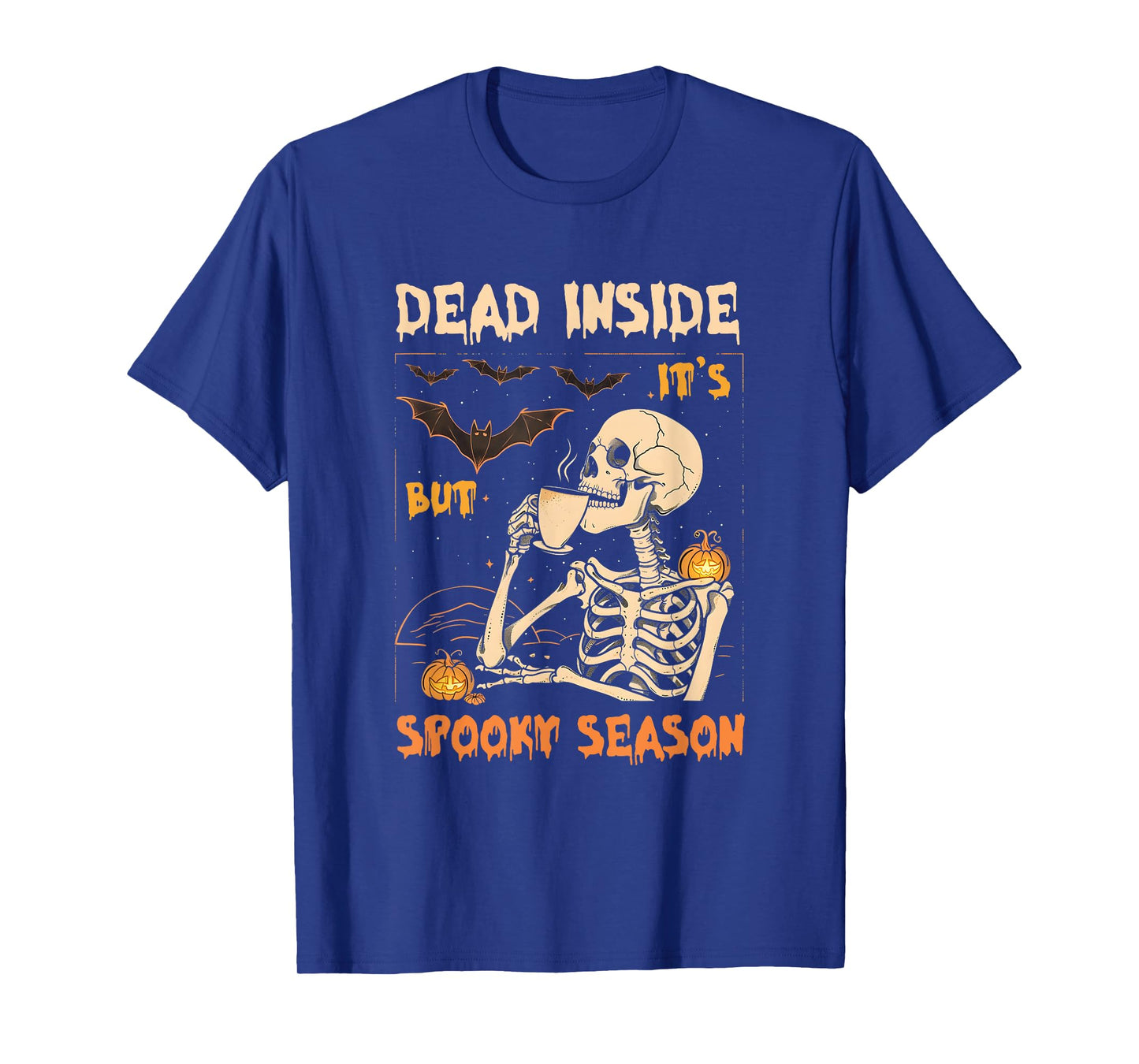 Dead-Inside But Its Spooky Season Pumpkin Skeleton Bats T-Shirt