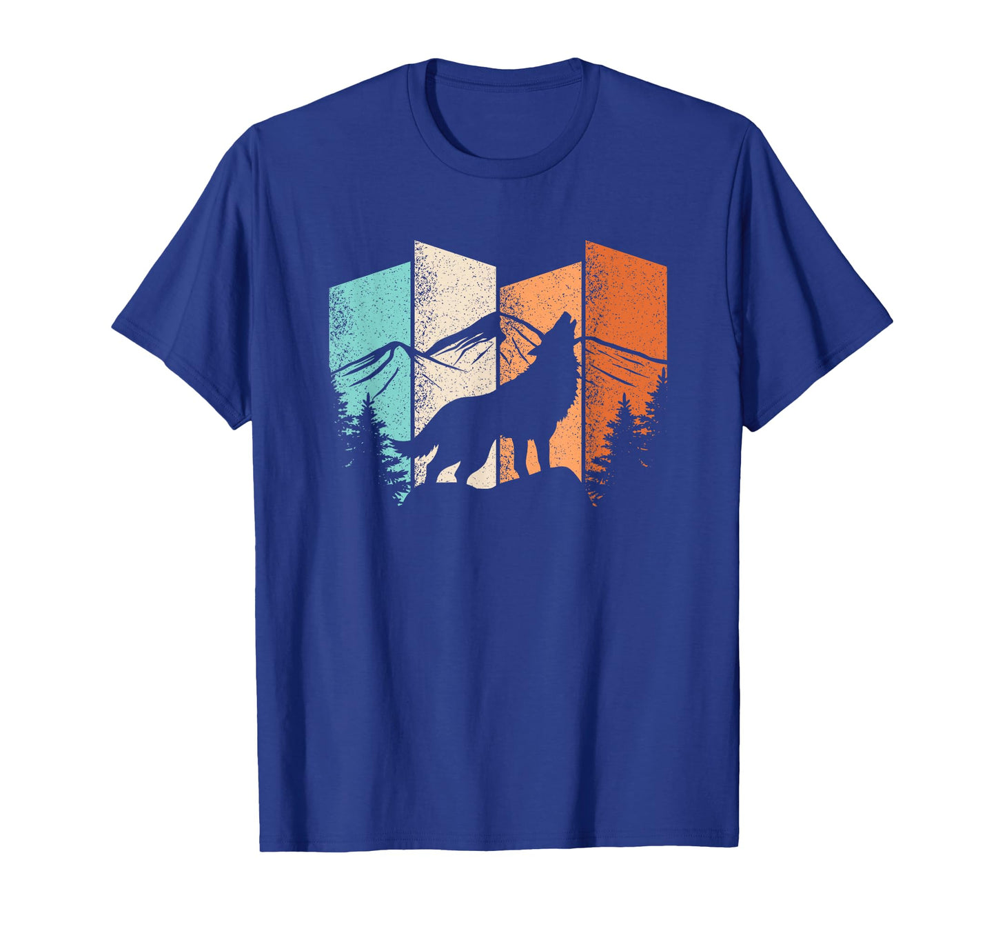 Retro Wolf Landscape Mountain Trees Wolf Lover Men Women T-Shirt