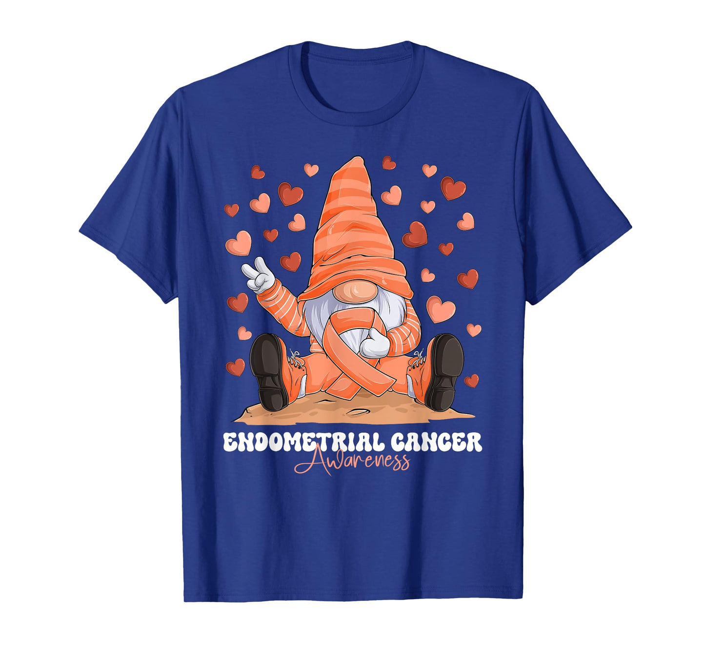 Endometrial Cancer Awareness Month Peach Ribbon Gnome T-Shirt