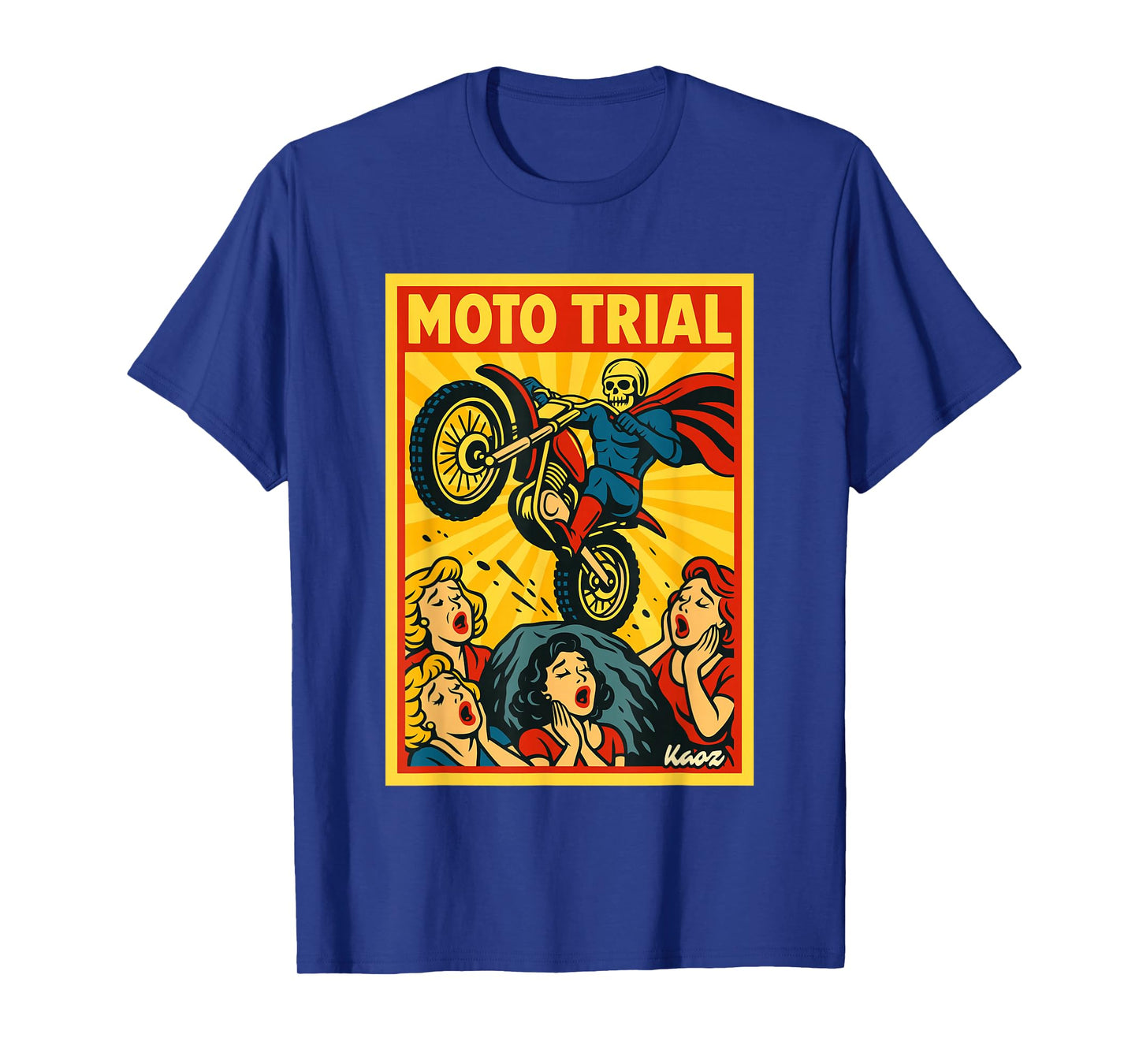Skeleton Superhero Moto Trial Vintage Comic Art T-Shirt