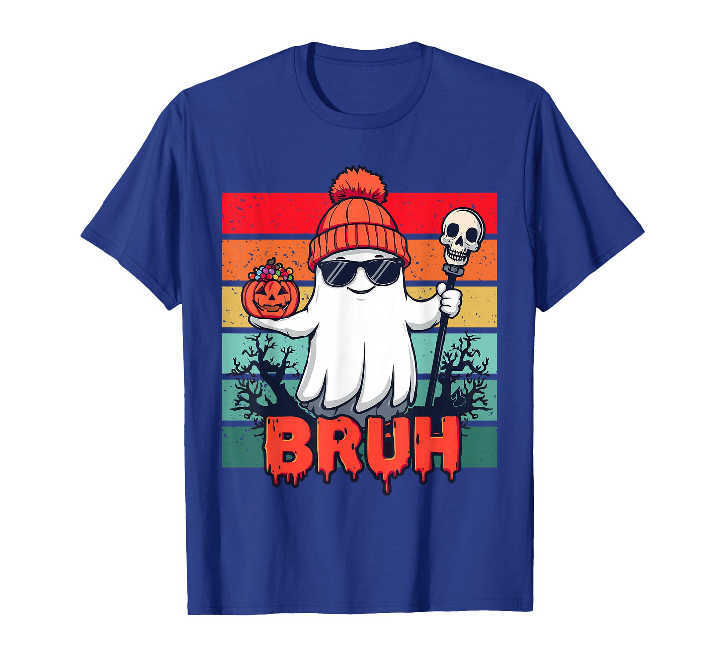 Retro Cute Ghost Bruh Pumpkin Halloween Party for Kids Boys T-Shirt