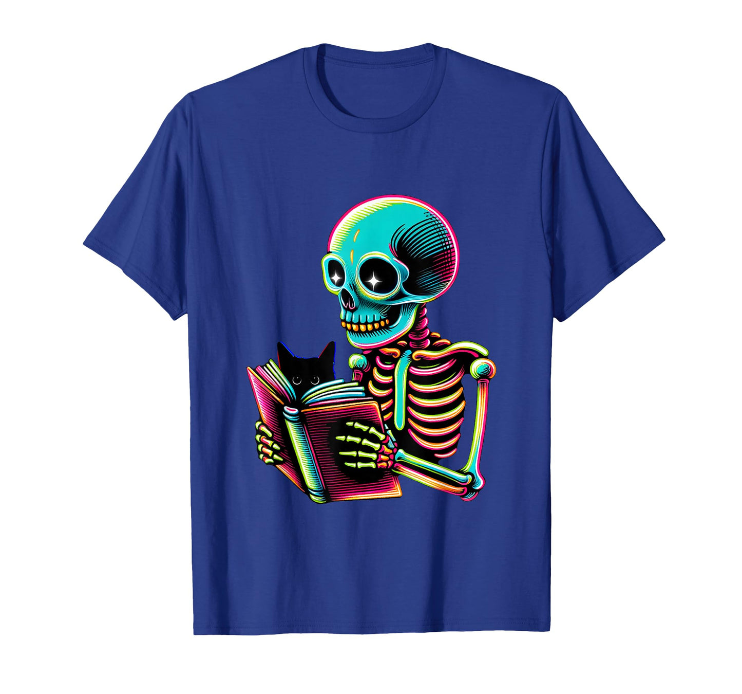 Skeleton Reading Book with Black Cat dad Reader and Bookish T-Shirt