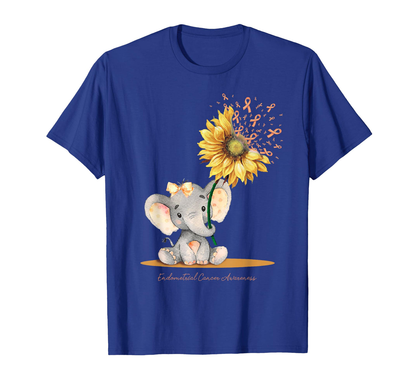 ENDOMETRIAL CANCER AWARENESS Cute Elephant Sunflower Peach T-Shirt
