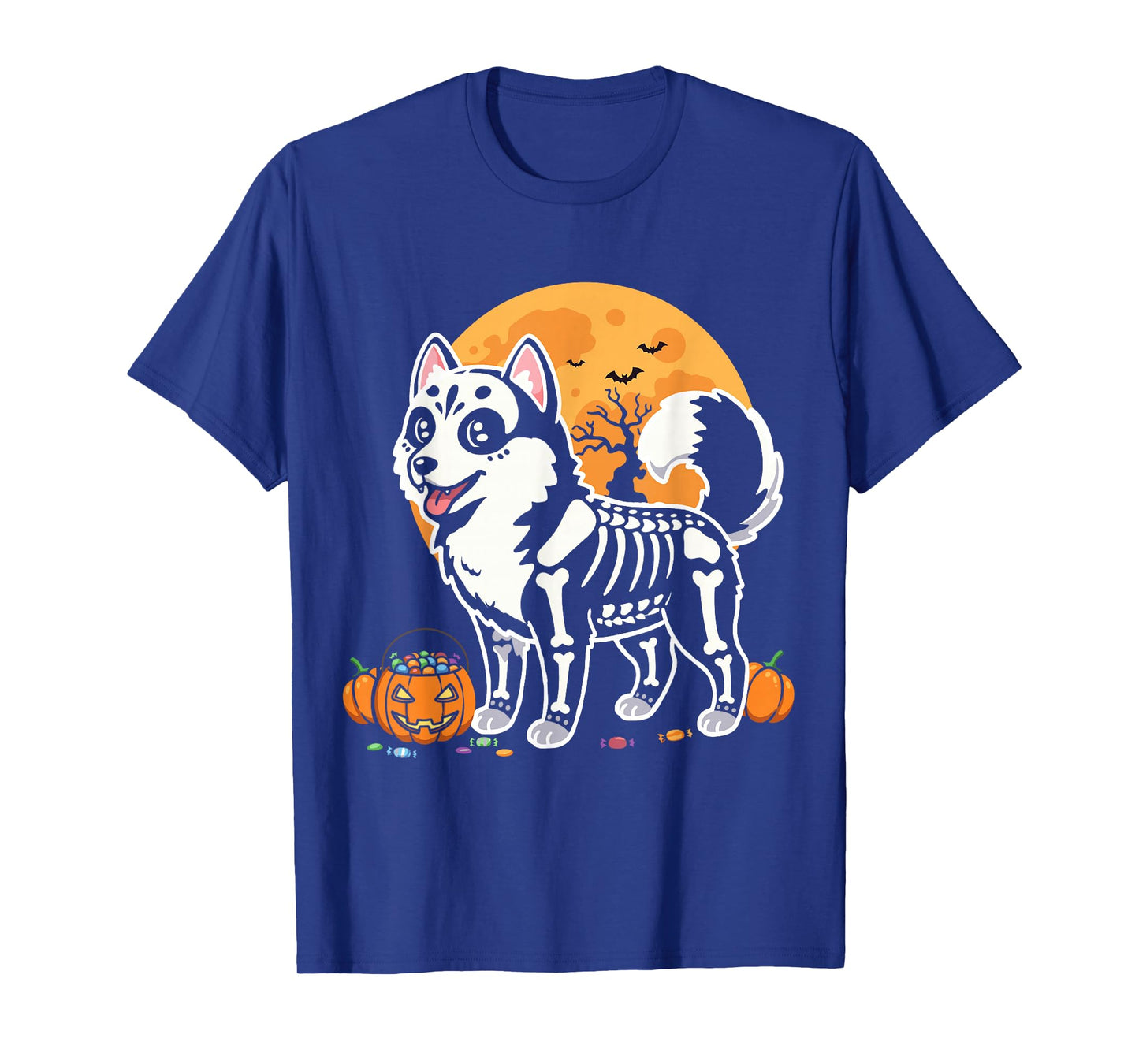 Cute Siberian Husky Dog Skeleton Scary Halloween T-Shirt
