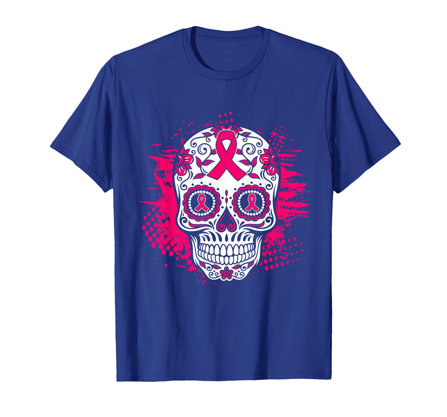 in October We Wear Pink Ribbon Sugar Skull Breast Cancer T-Shirt
