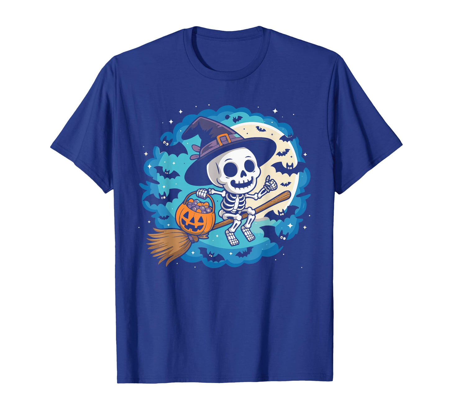 Skeleton Witch Hat Pumpkin Halloween Costume Men Women Kids T-Shirt