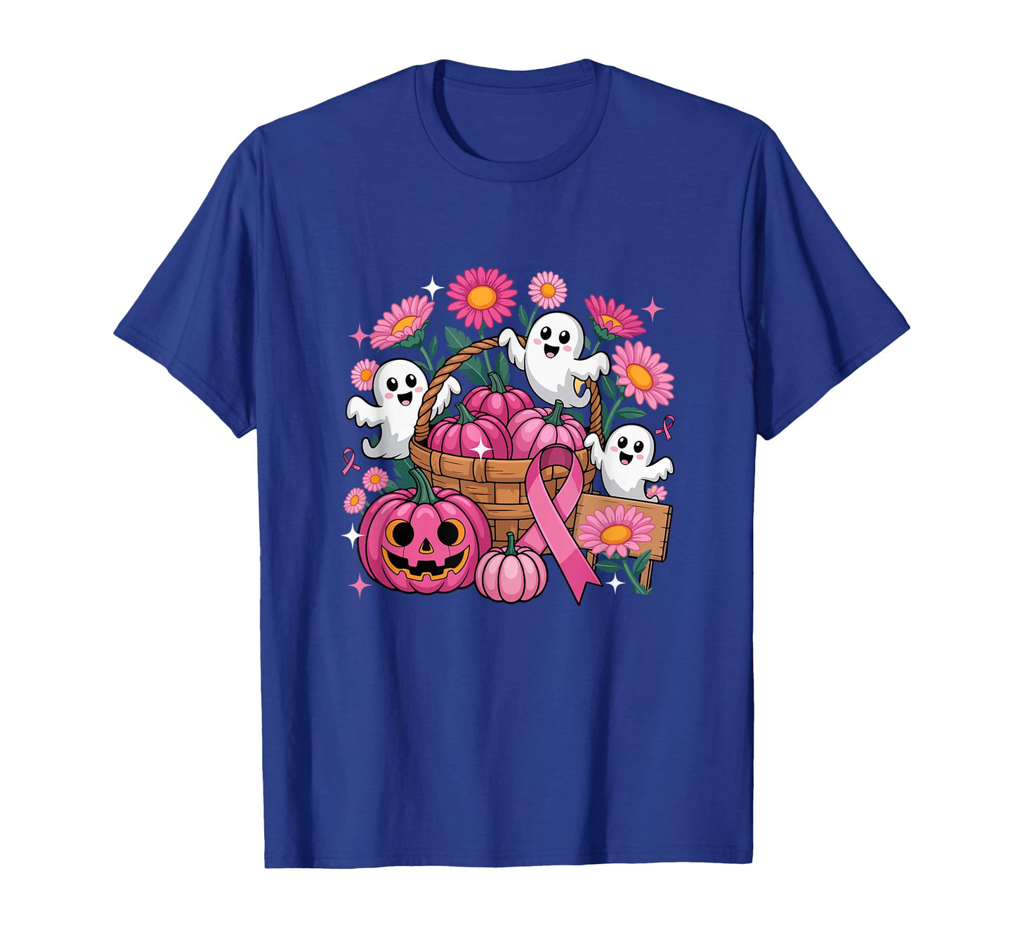 Floral Group Boos Halloween Breast Cancer Awareness Ribbon T-Shirt
