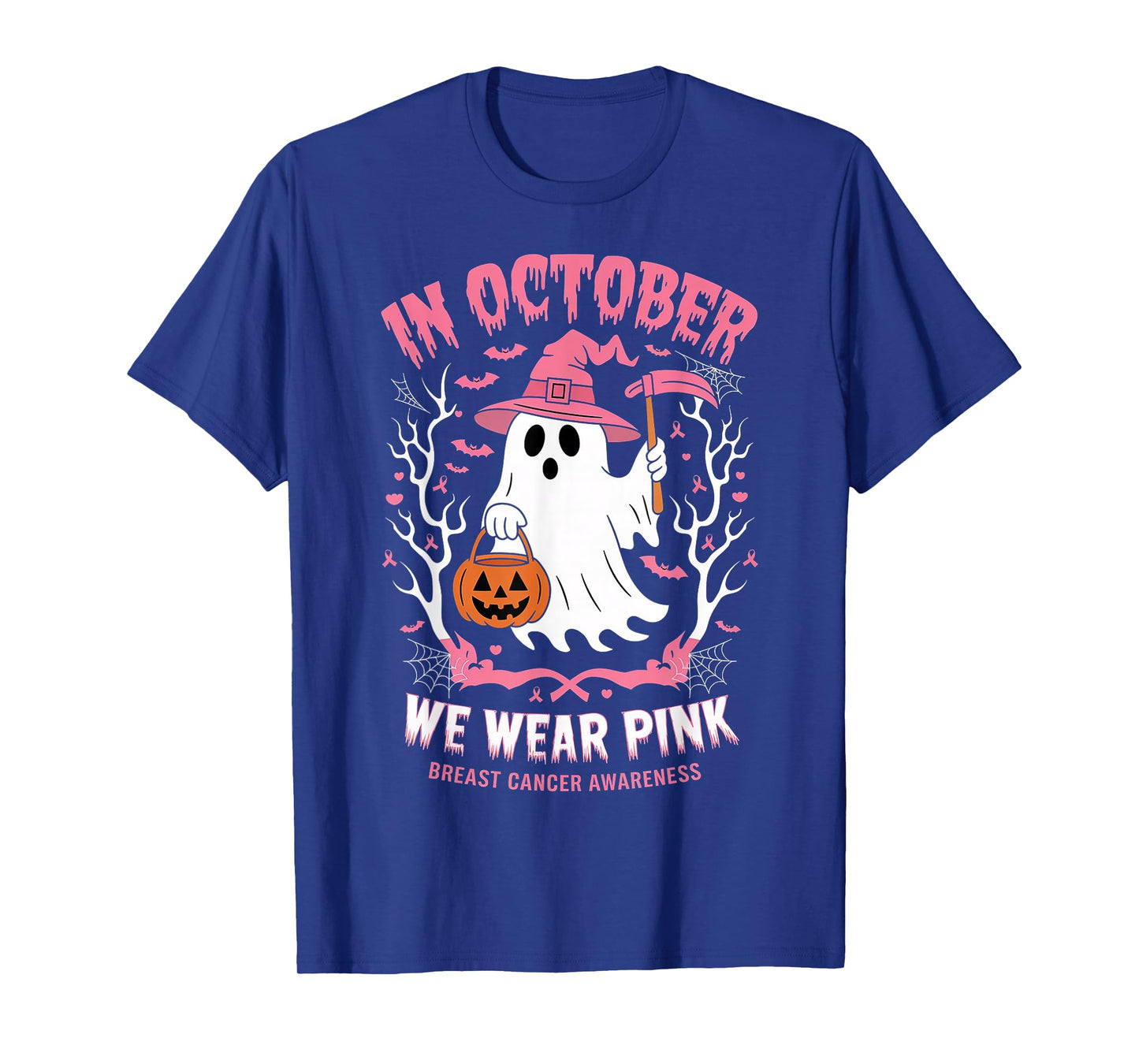 in October We Wear Pink Breast Cancer Awareness Halloween T-Shirt