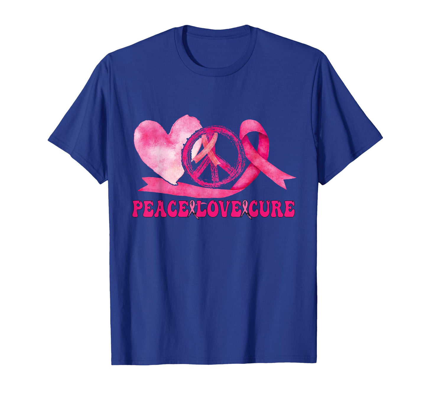 Peace Love Cure Pink Ribbon Cancer Breast Awareness T-Shirt