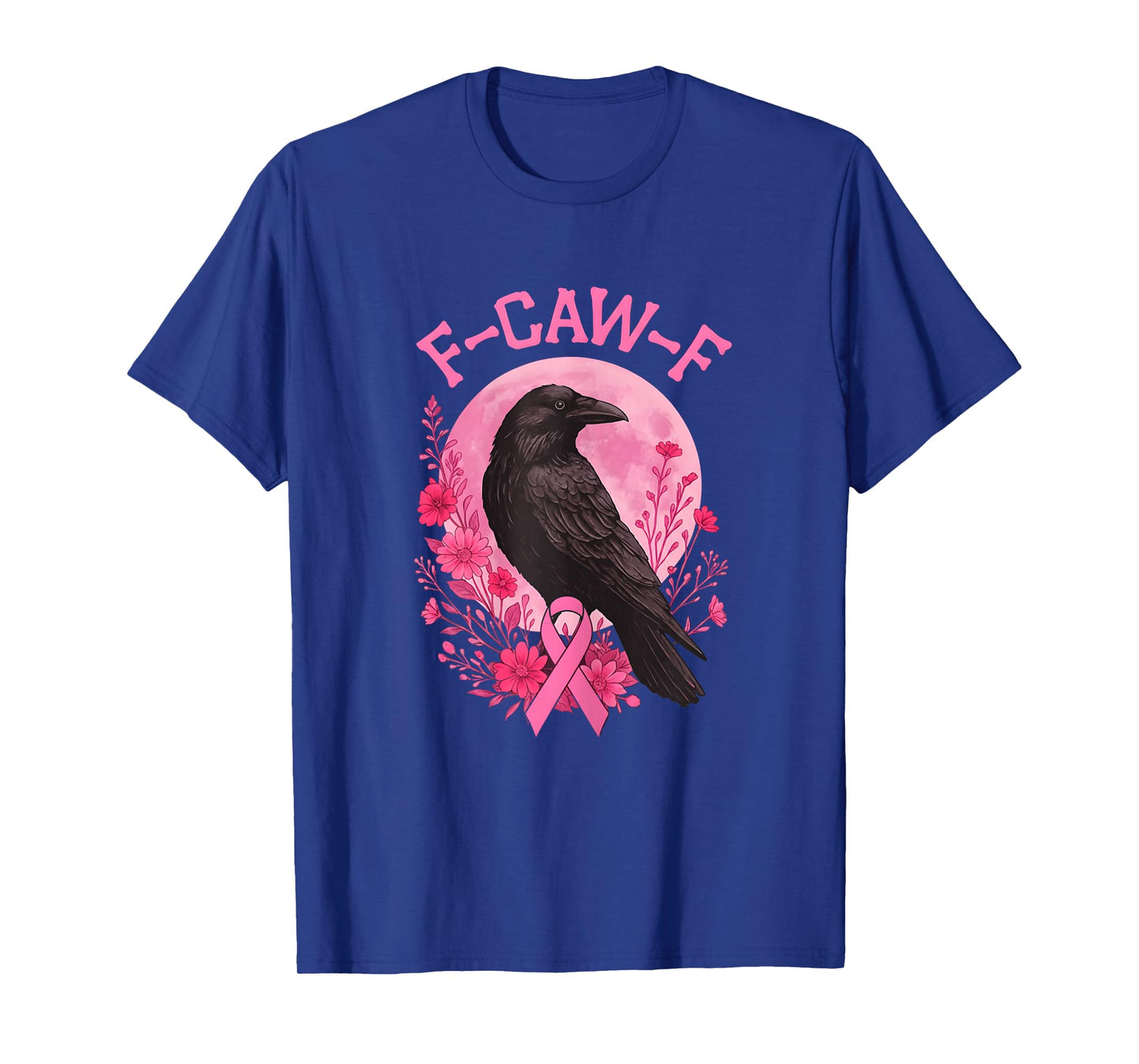 Breast Cancer Awareness Crow Pink Flower Ribbon and Moon T-Shirt